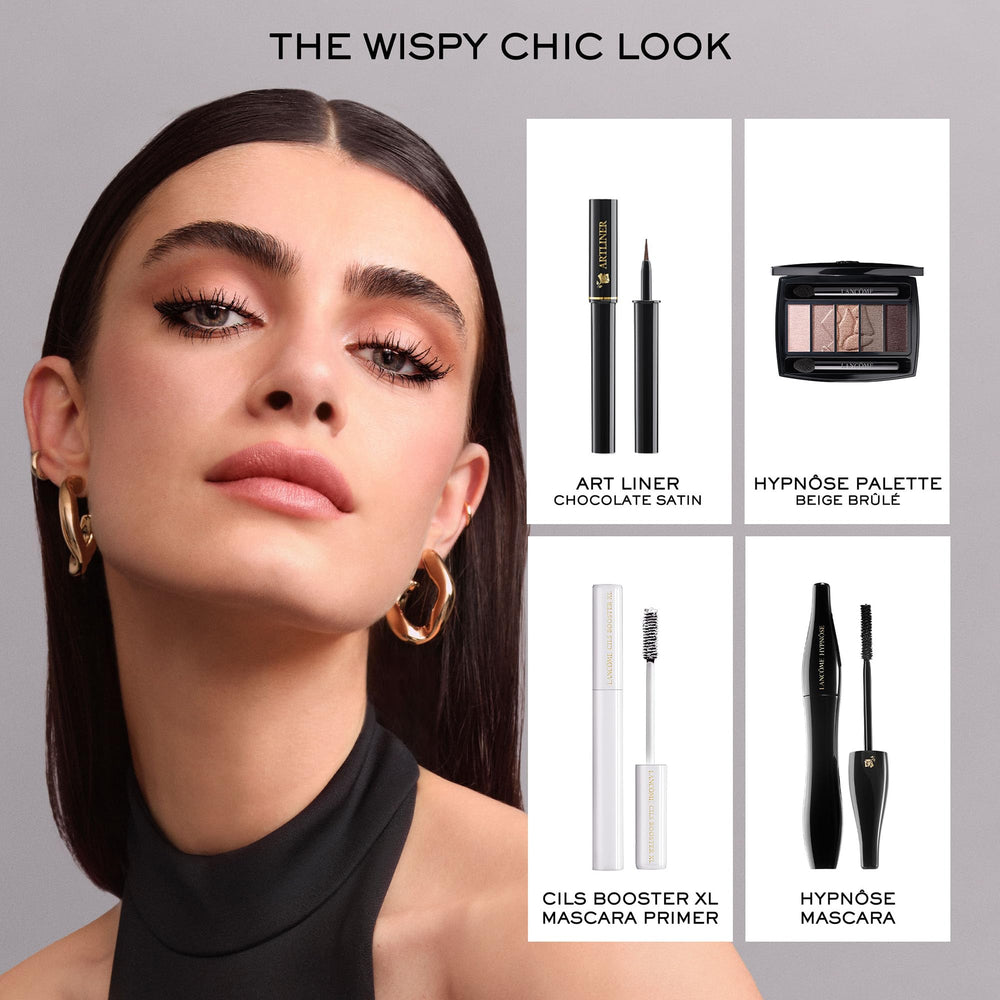 Lancôme Hypnôse application step with wand near eye showing easy, controlled mascara application