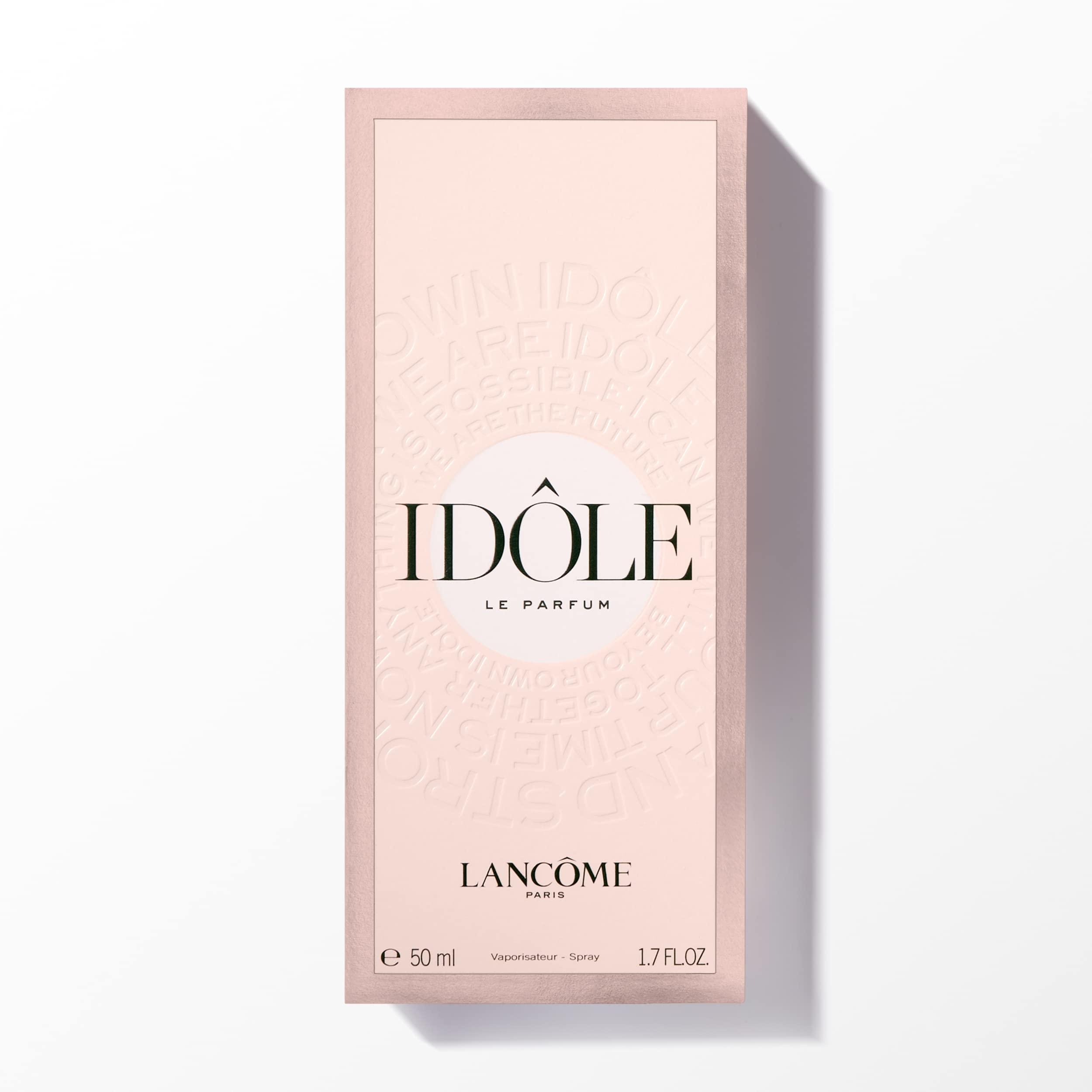 Lancôme Idôle packaging box front view showing branding and protective packaging benefit