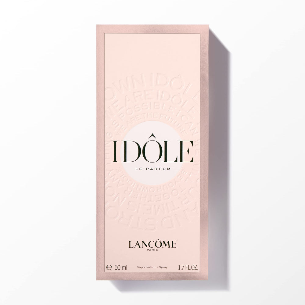 Lancôme Idôle packaging box front view showing branding and protective packaging benefit