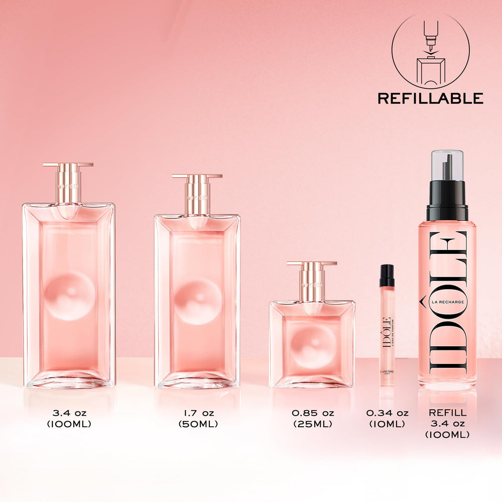 Lancôme Idôle being sprayed to demonstrate mist diffusion and immediate fresh scent benefit