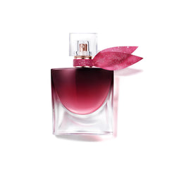Lancôme bottle front view showing elegant silhouette and dark cherry finish for display appeal