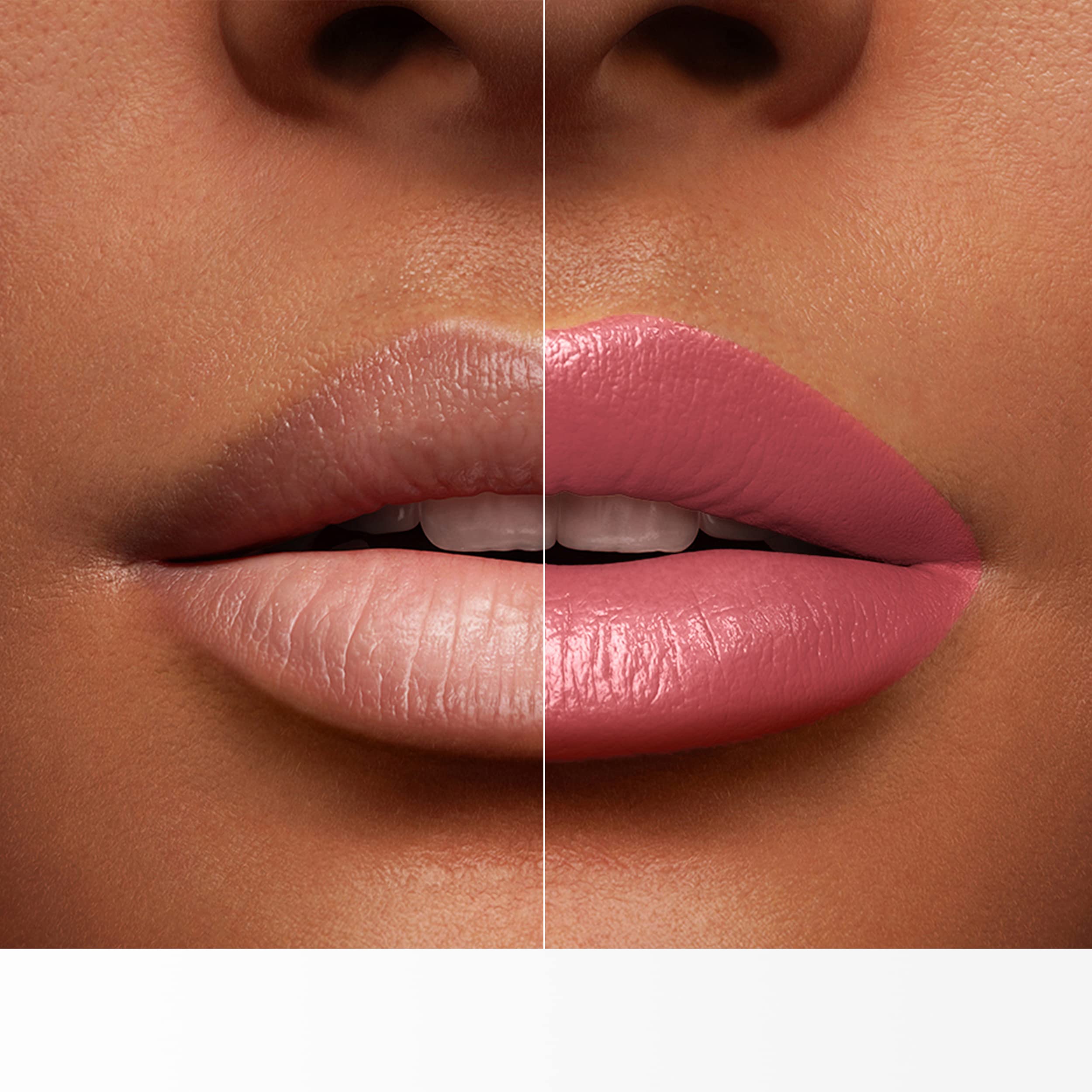Lancôme lip swatch on model showcasing wearable pink shade