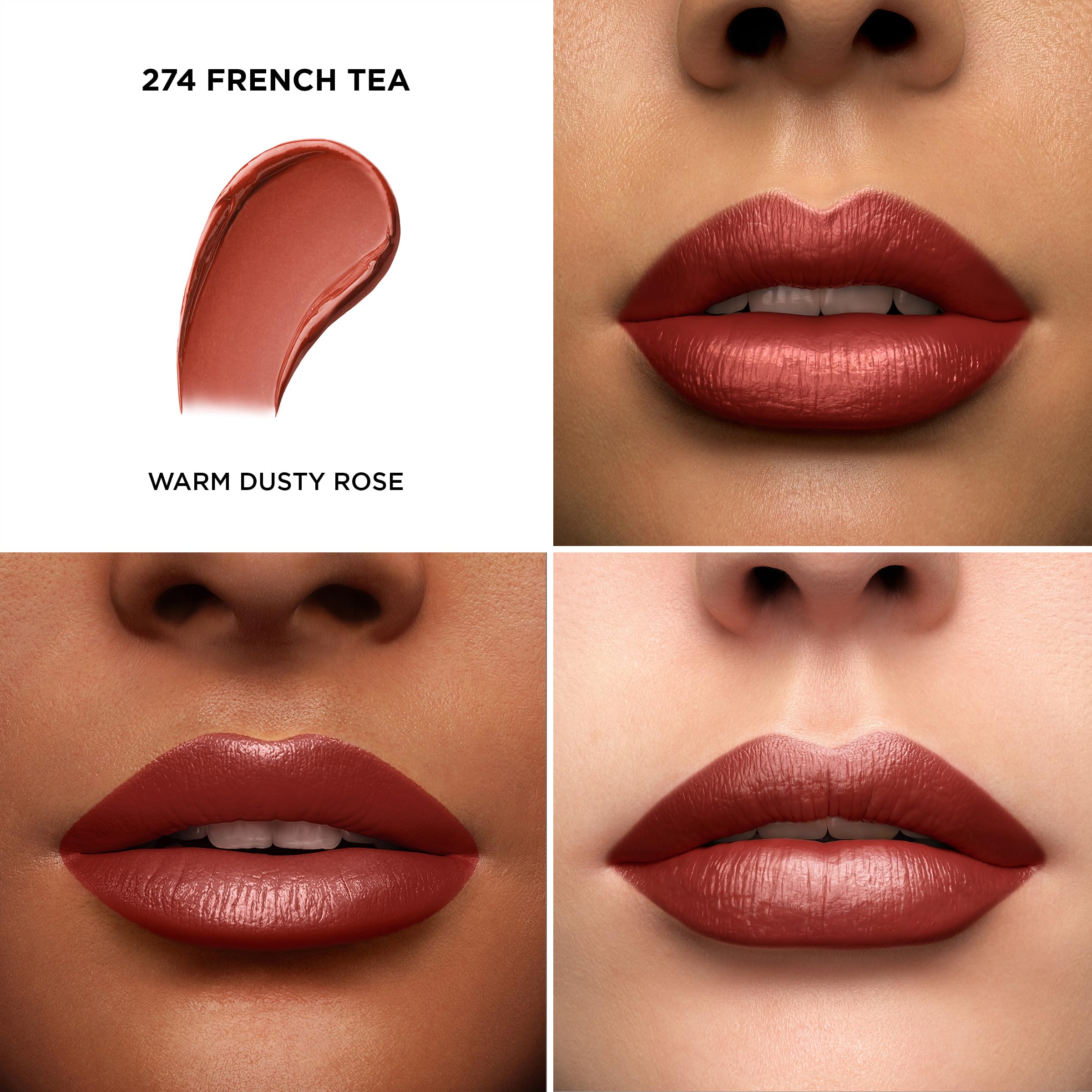 Lancôme lipstick open with angled bullet and creamy finish, showing easy application benefit