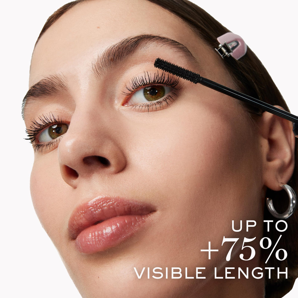 Lancôme before and after eye close-up showing visible +75% length benefit