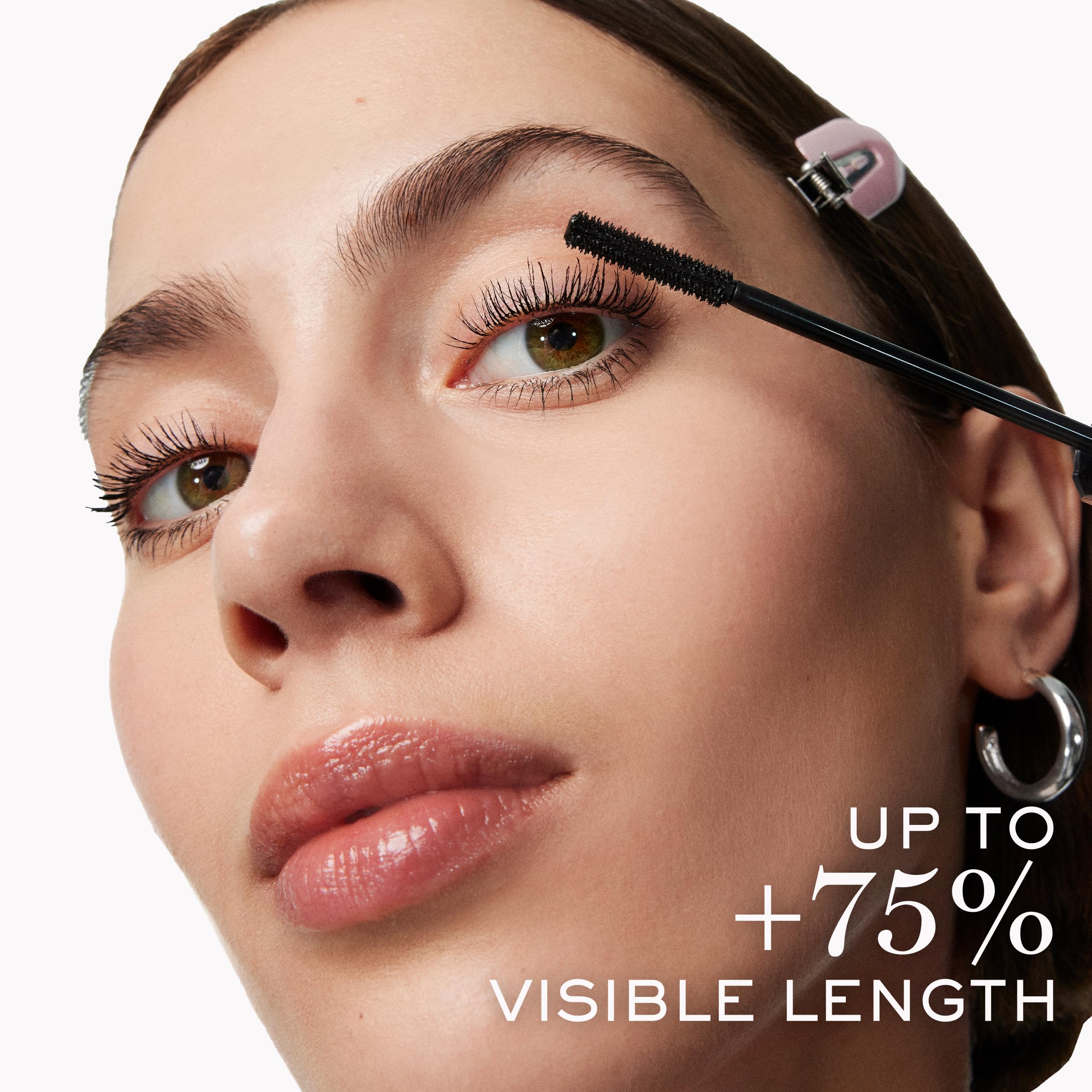Lancôme before and after lashes showing visible +75% length improvement