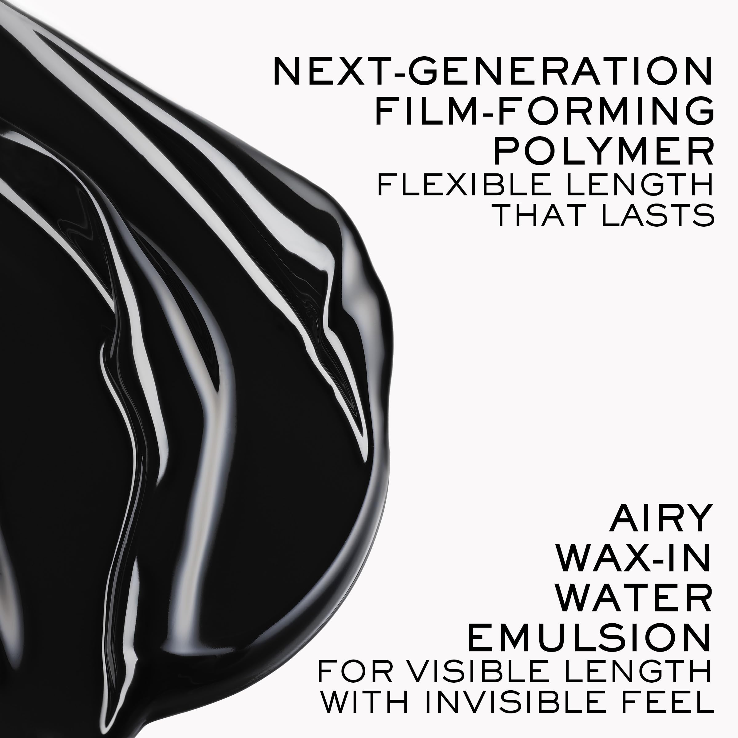 Lancôme mascara texture swiped on skin illustrating lightweight, non-clumping formula