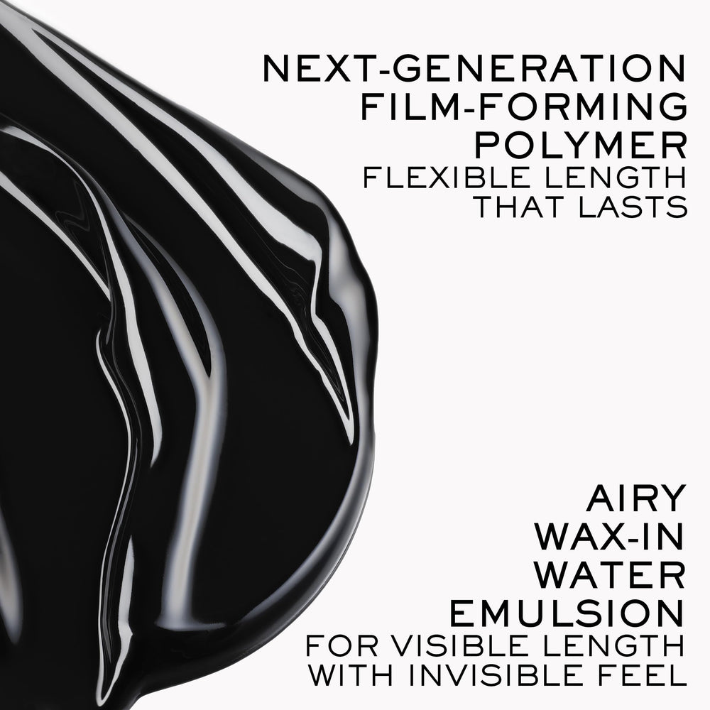 Lancôme mascara texture swiped on skin illustrating lightweight, non-clumping formula