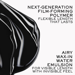 Lancôme mascara texture swiped on skin illustrating lightweight, non-clumping formula