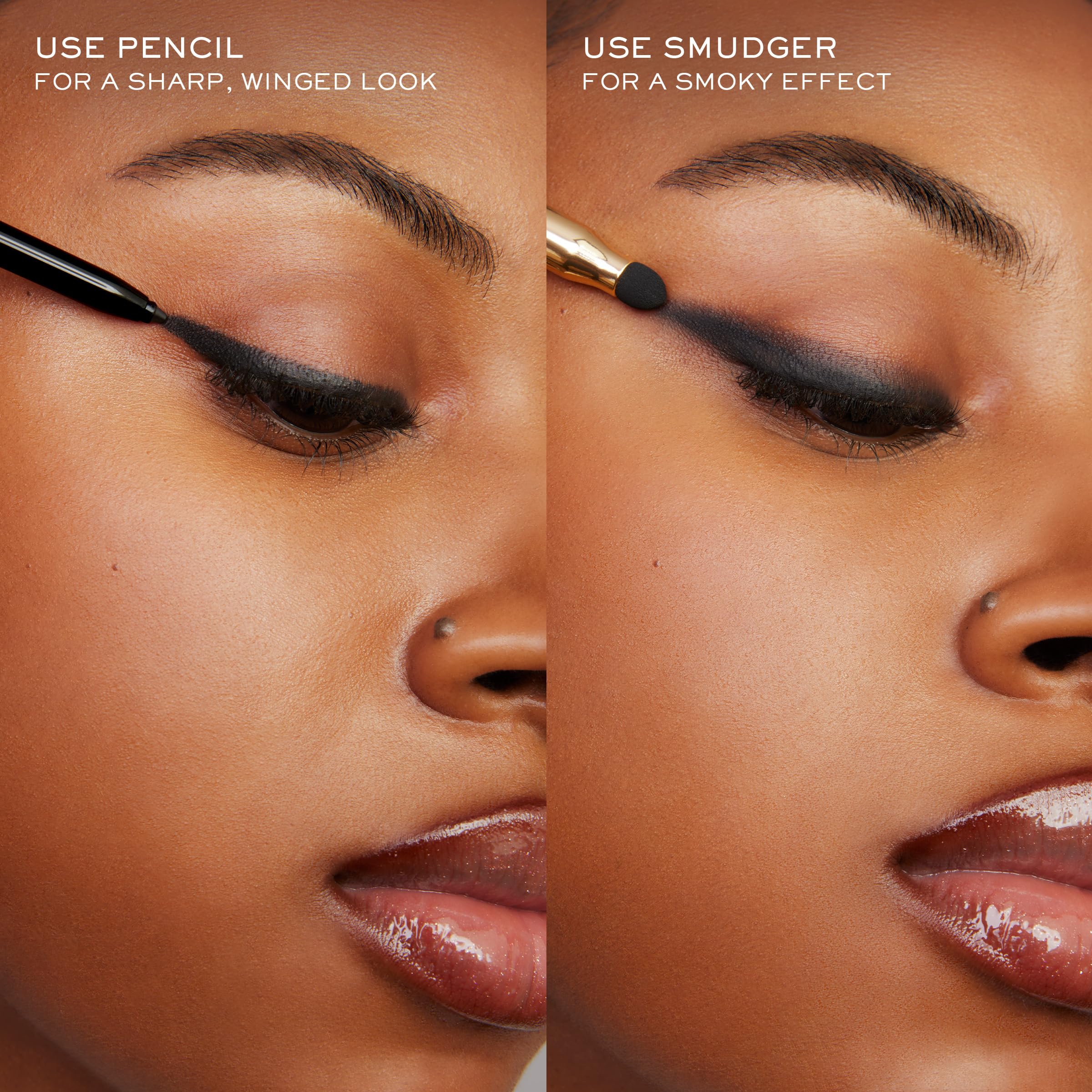 Lancôme pencil applied along upper lashline in Ruby Fever for defined, longwear finish