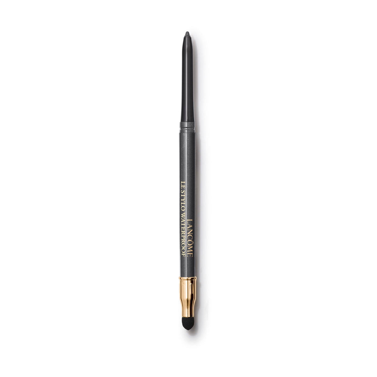 Lancôme Le Stylo front packaging showing sleek black pencil and cap, travel‑ready benefit