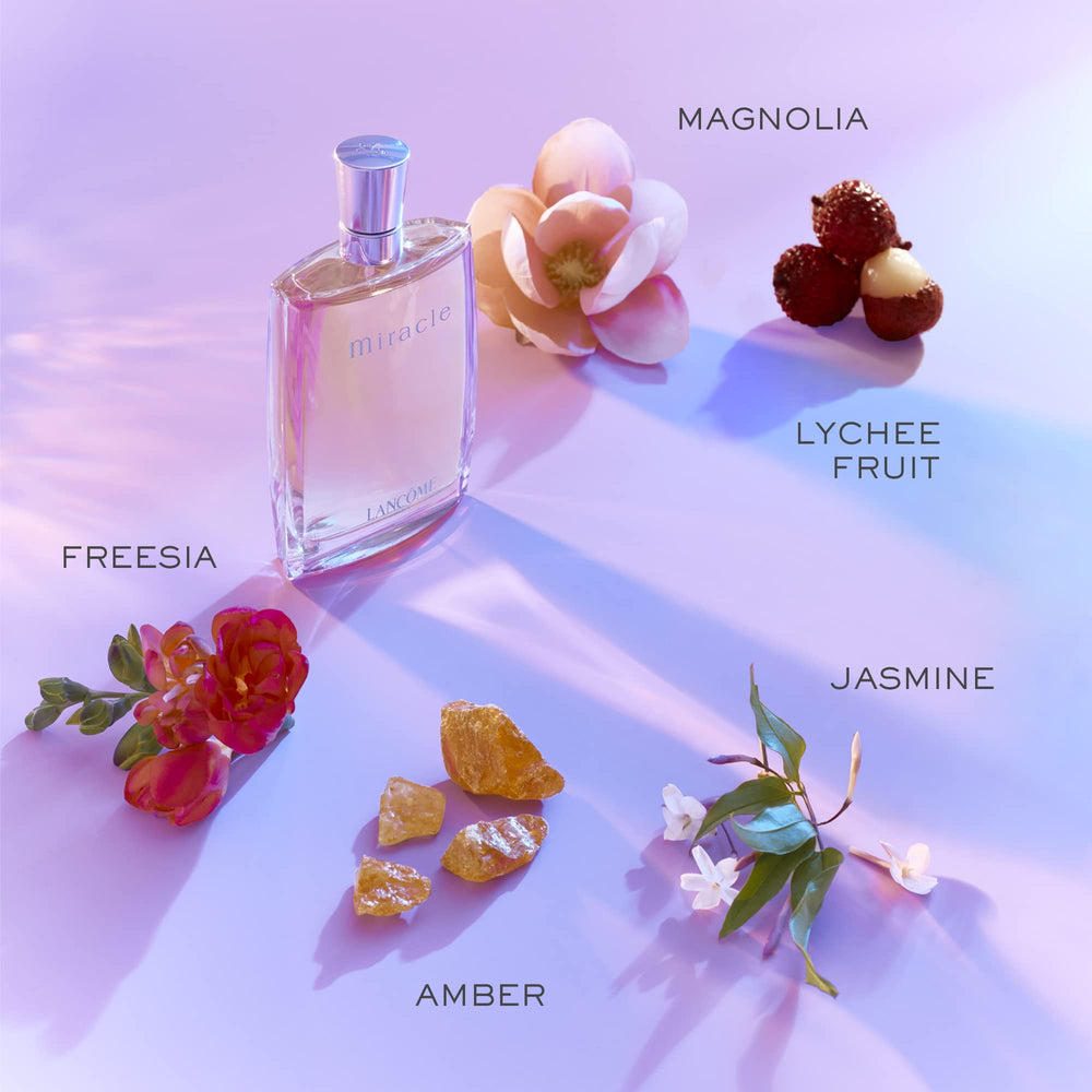 Lancôme Miracle atomizer close-up highlighting nozzle and spray control for precise application