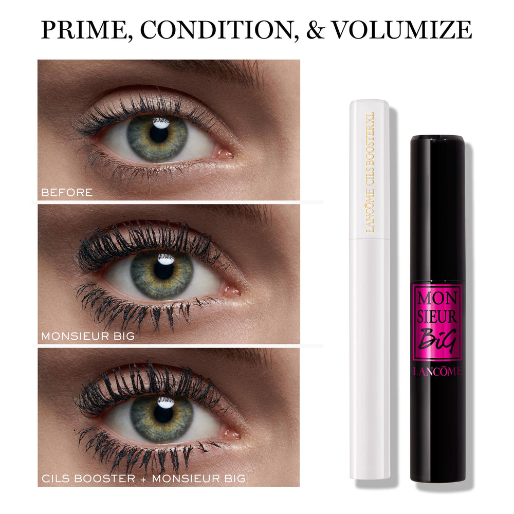 Lancôme mascara beside hand for scale demonstrating full-size value