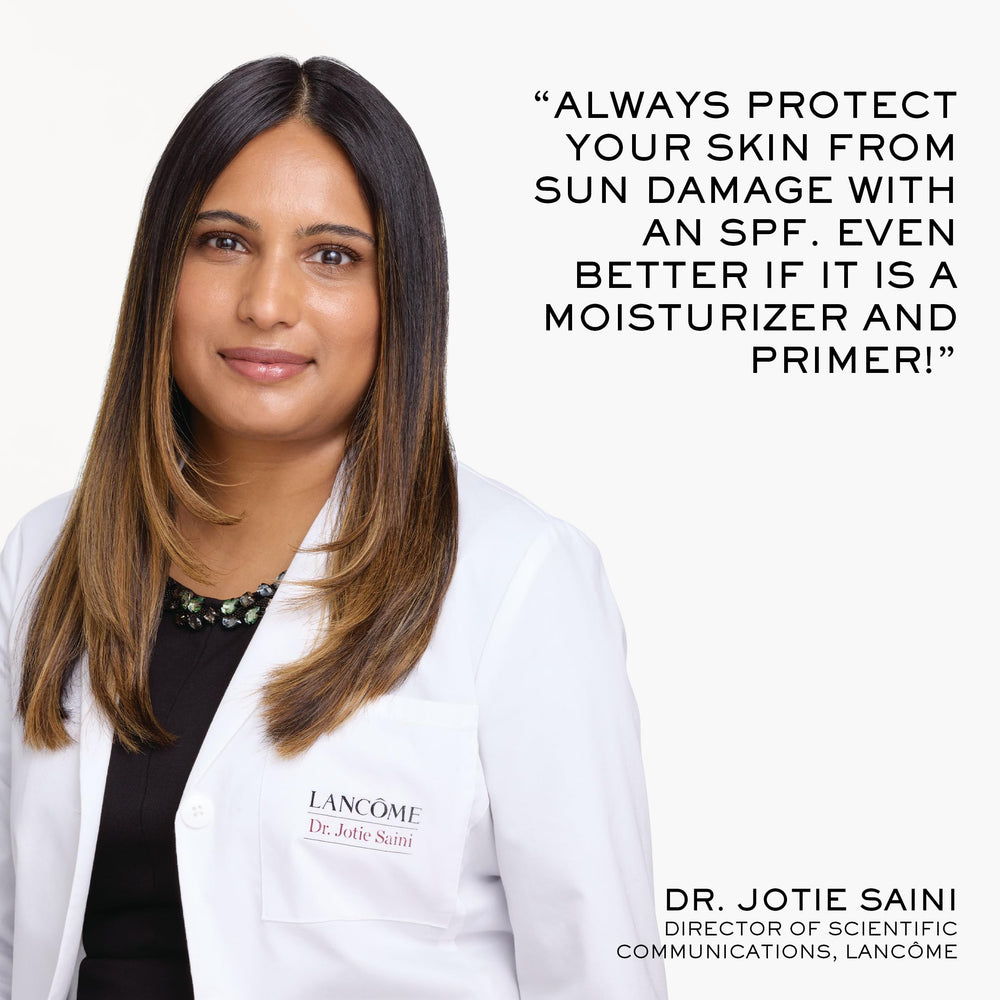 Lancôme label close-up highlighting SPF 50 and ingredient callouts