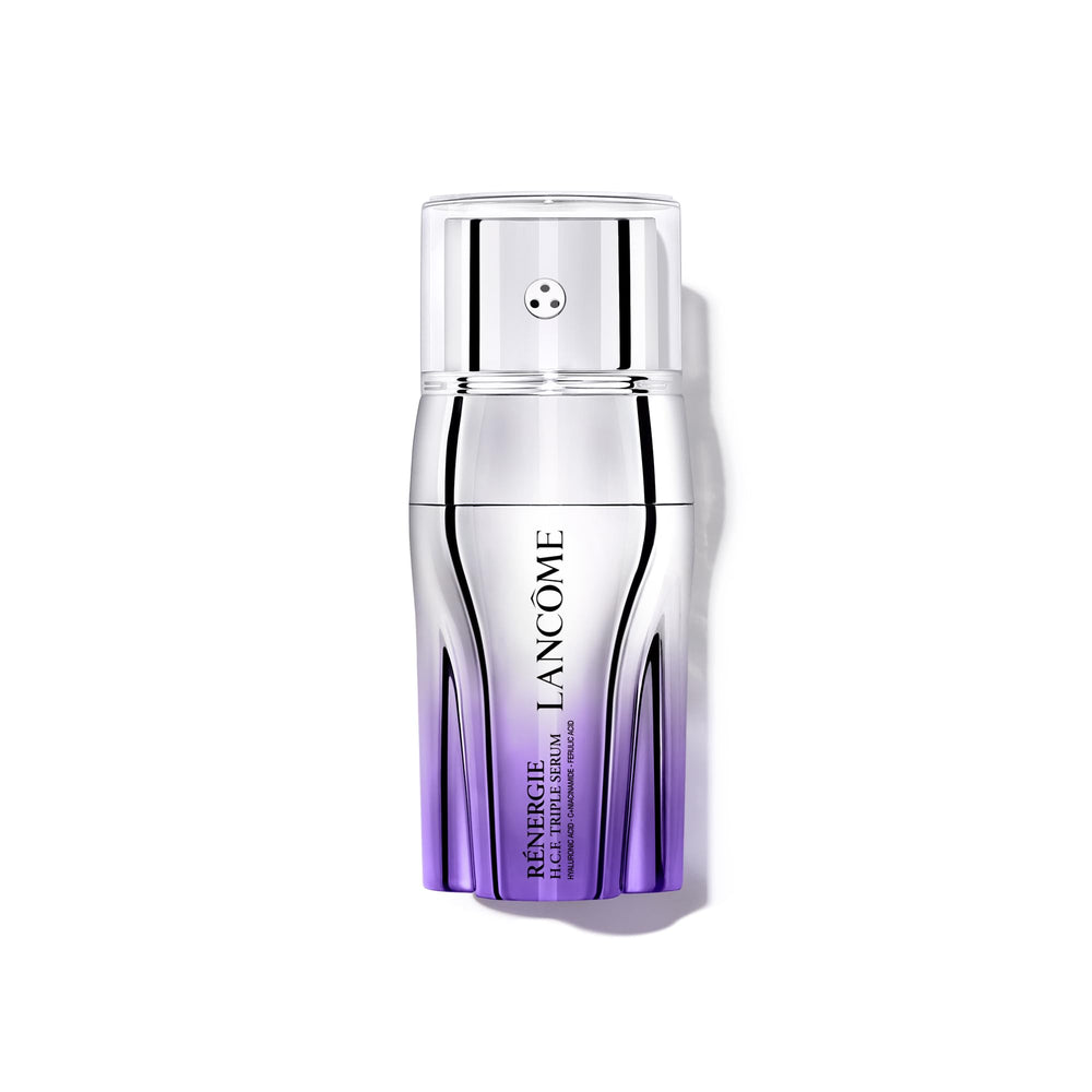 Lancôme bottle front view showing sleek serum packaging and premium design benefits