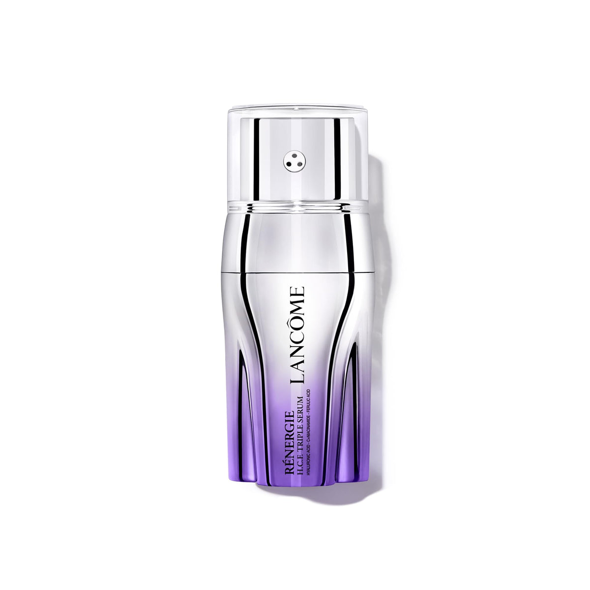 Lancôme bottle front view showing sleek serum packaging and premium design benefits