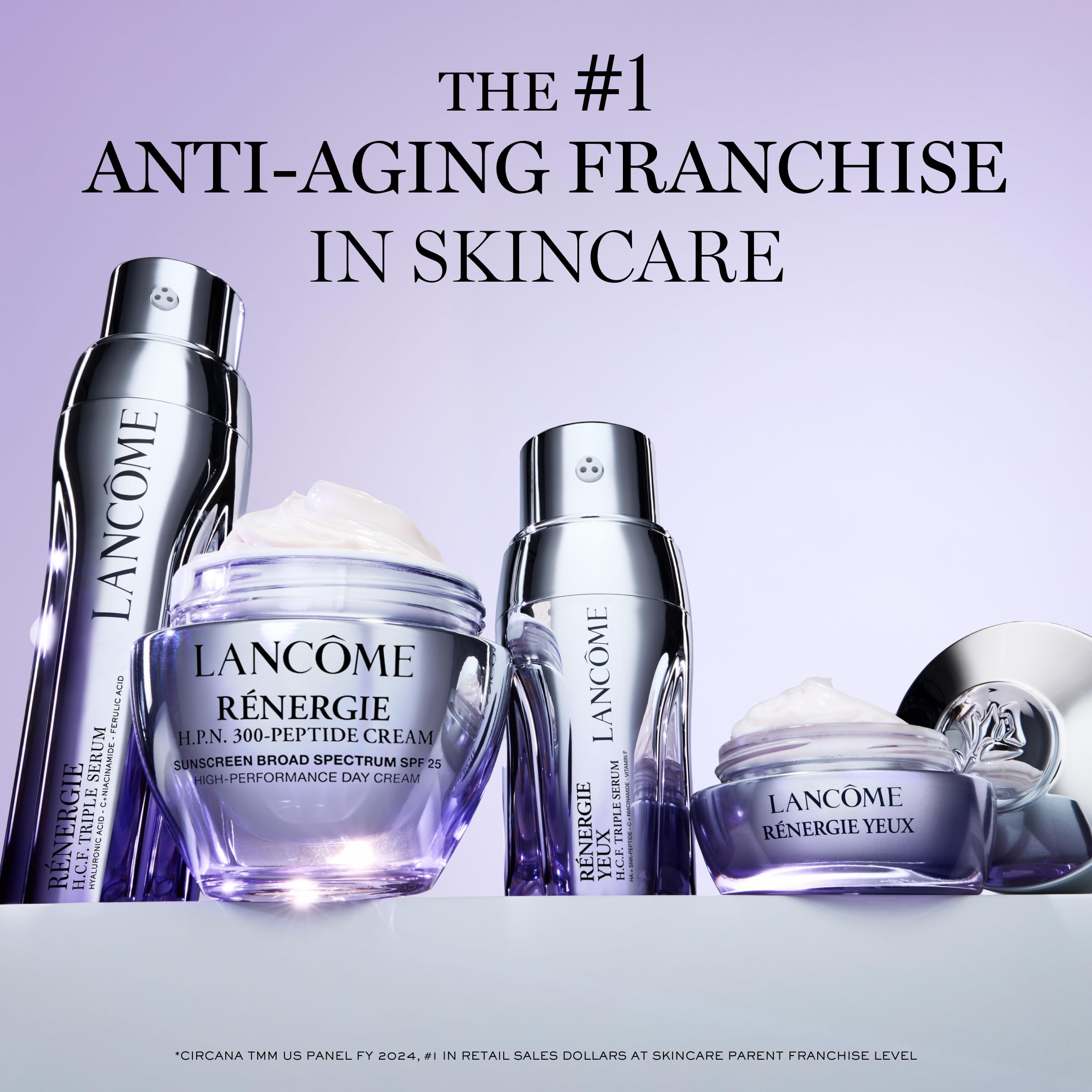Lancôme serum on bathroom counter in routine setting conveying daily-use convenience