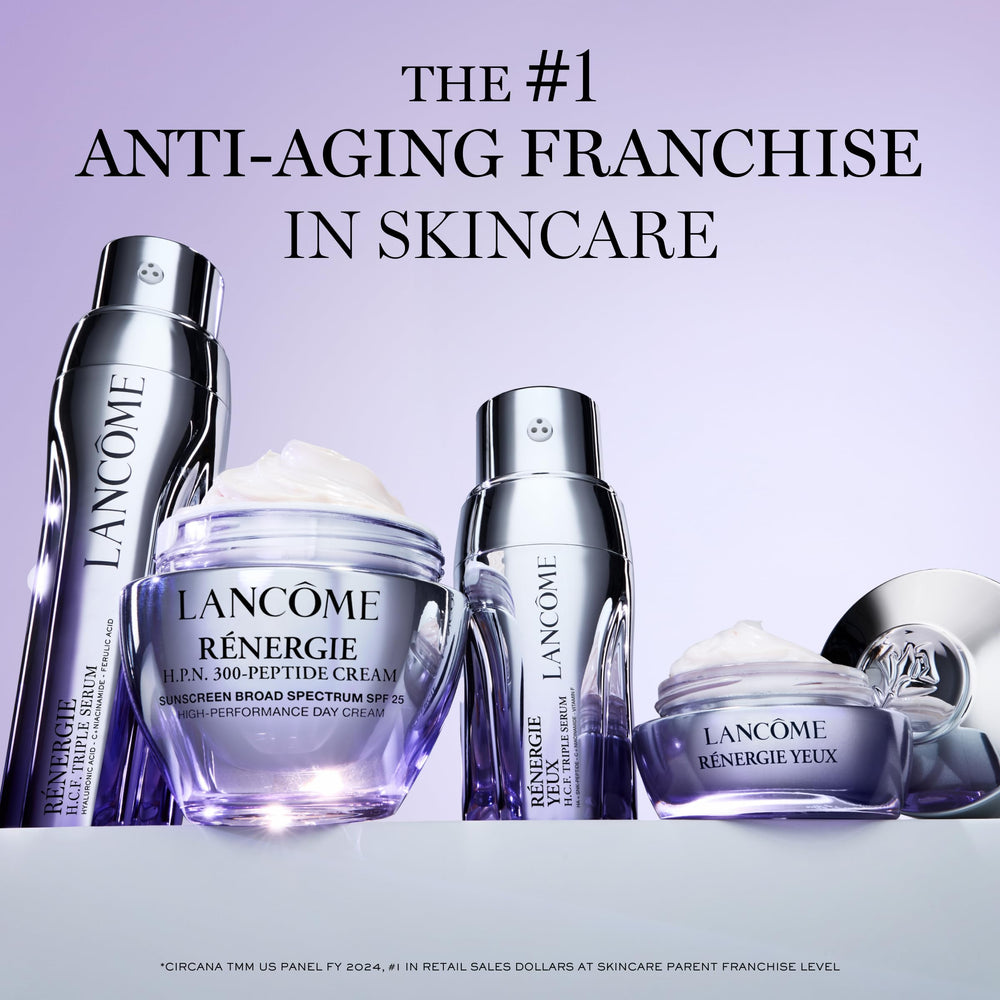 Lancôme serum on bathroom counter in routine setting conveying daily-use convenience