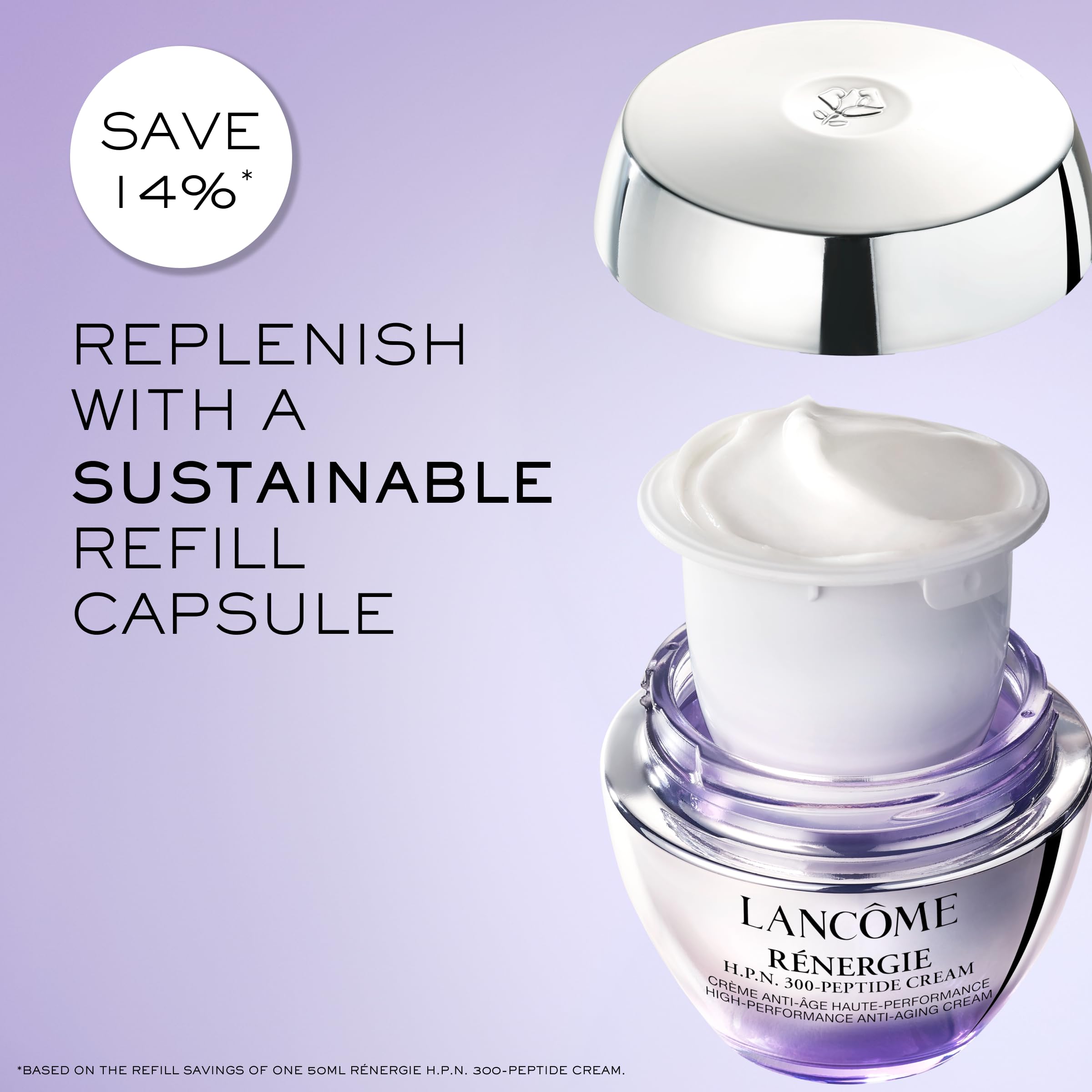 Lancôme applying cream to cheek, indicates visible lifting and smoothing action