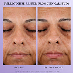 Lancôme peptide complex visual with molecules, emphasizes elasticity-boosting benefits