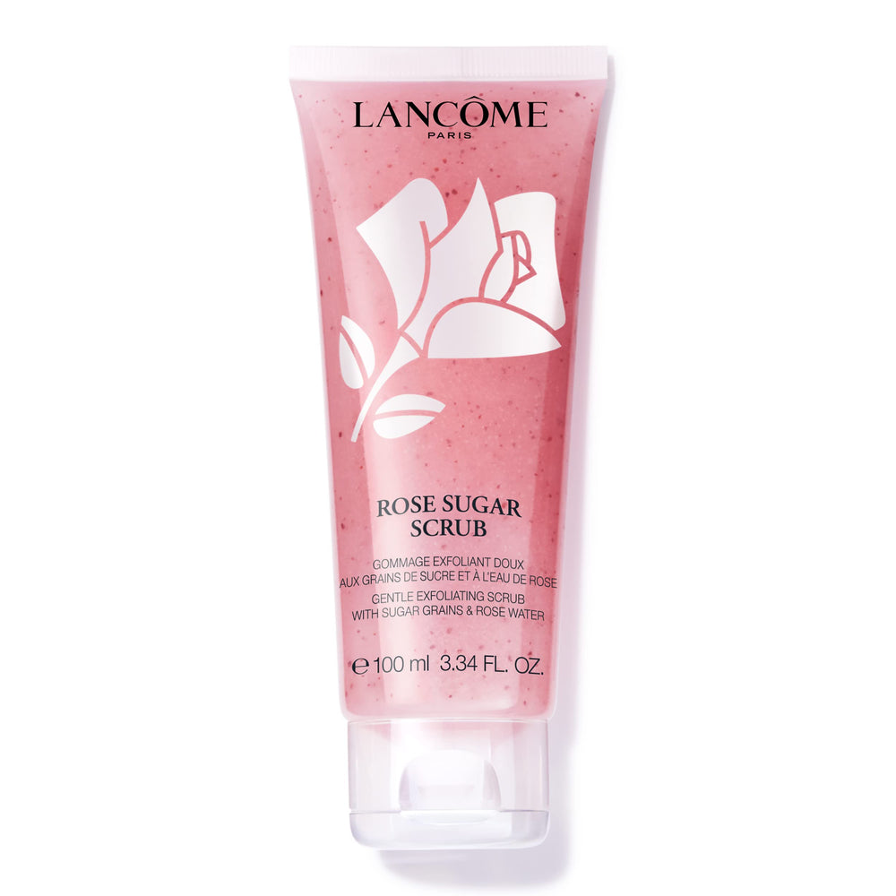 Lancôme jar front view showing label and 3.4 fl oz size, highlights gentle polish