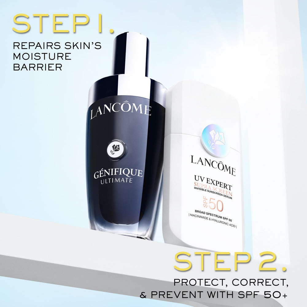Lancôme lifestyle on bathroom counter showing daily routine ease