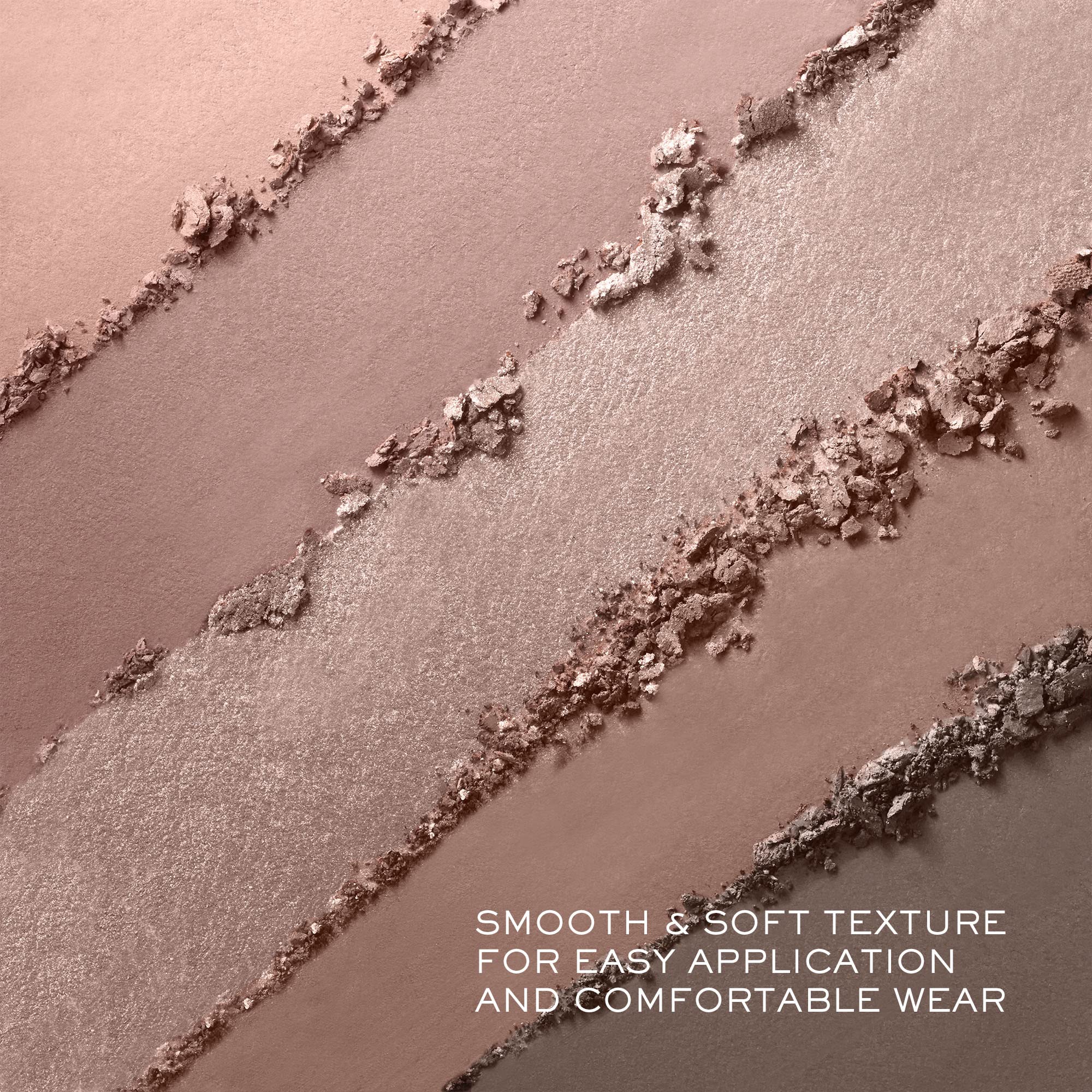 Lancôme open palette close-up of five pans displaying matte and metallic finishes, easy selection