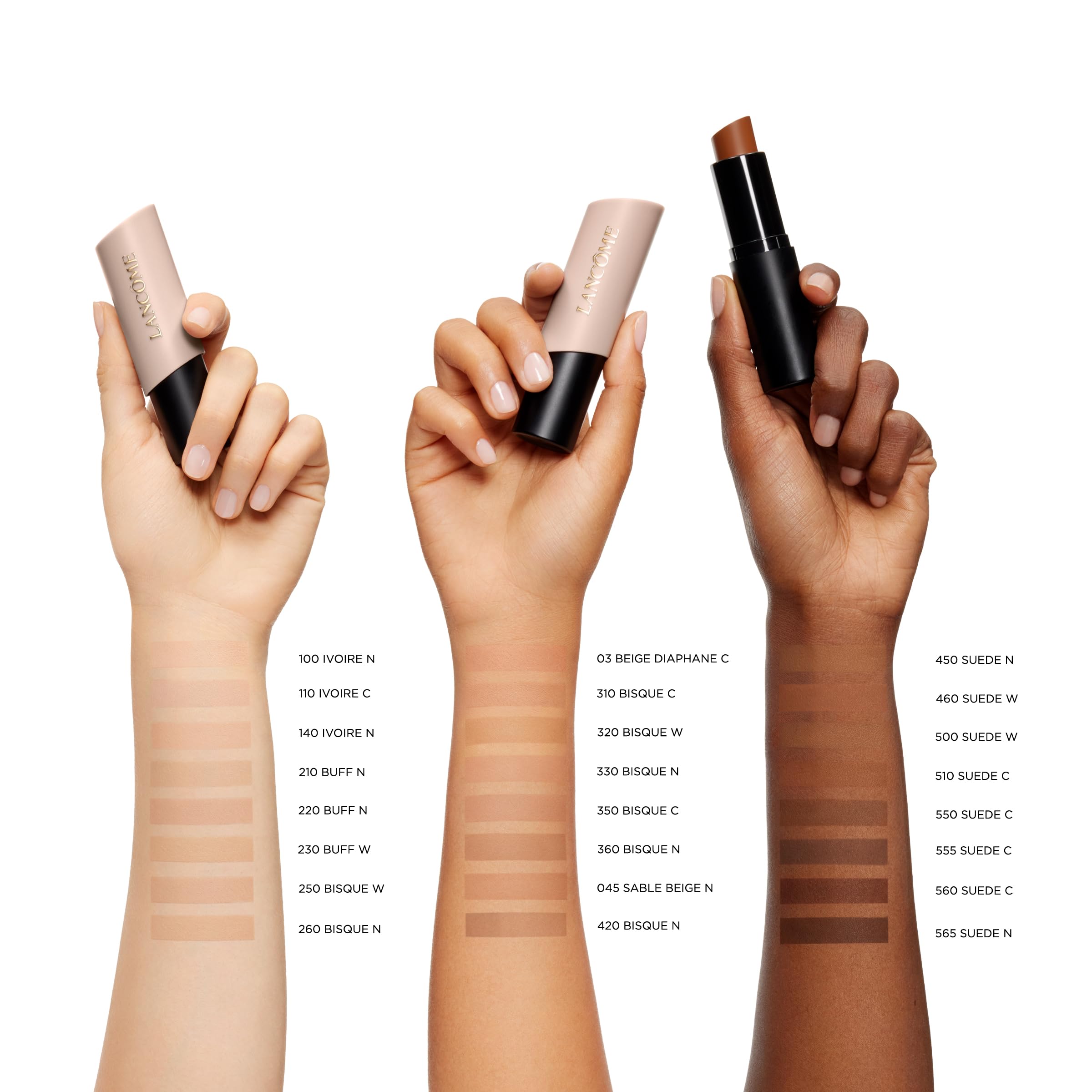 Lancôme swatch of 220 Buff Neutral showing true shade and natural blend benefit