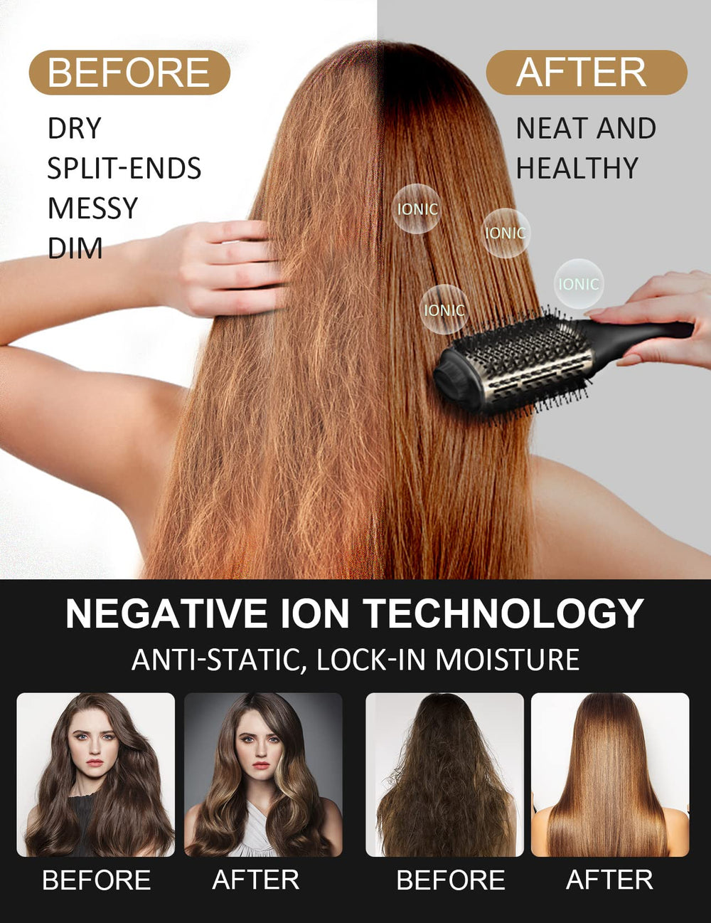LANDOT charcoal-infused bristles detail preventing tangles and heat damage