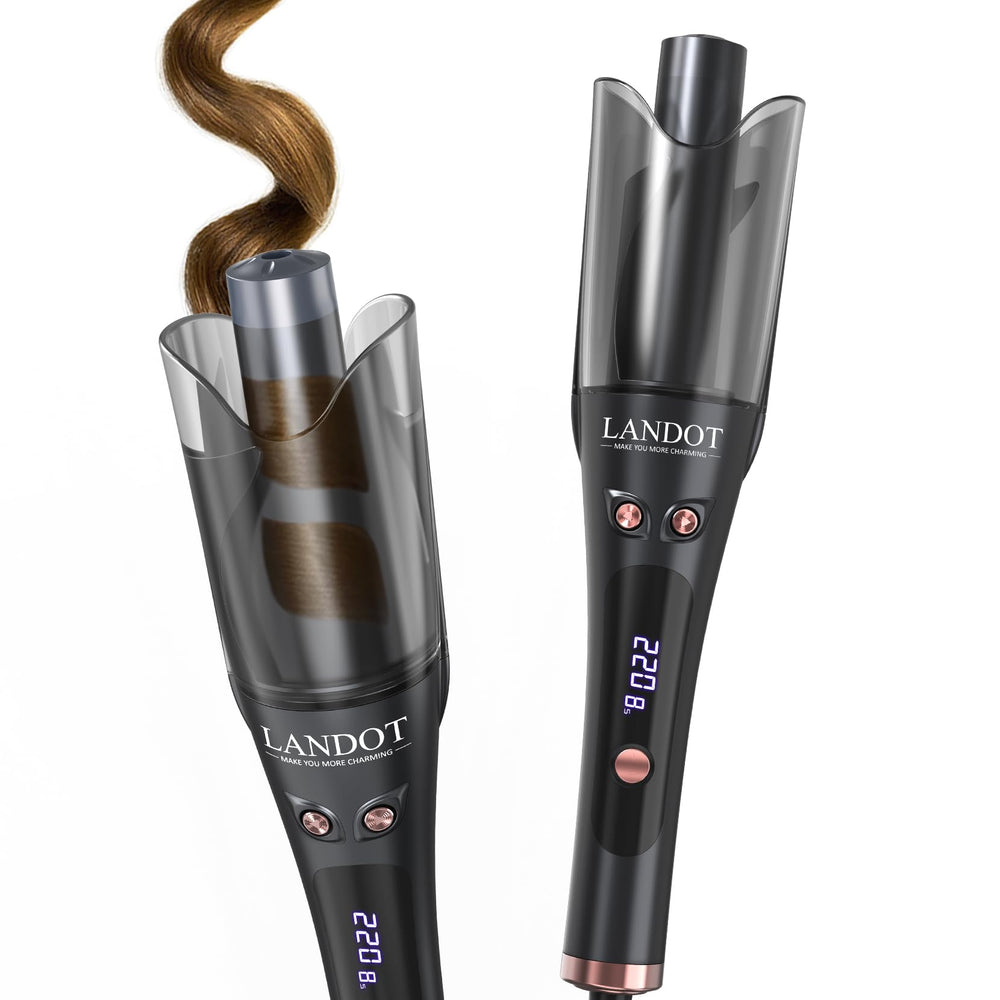 LANDOT curler packed in a carry-on bag demonstrating dual voltage travel-ready advantage