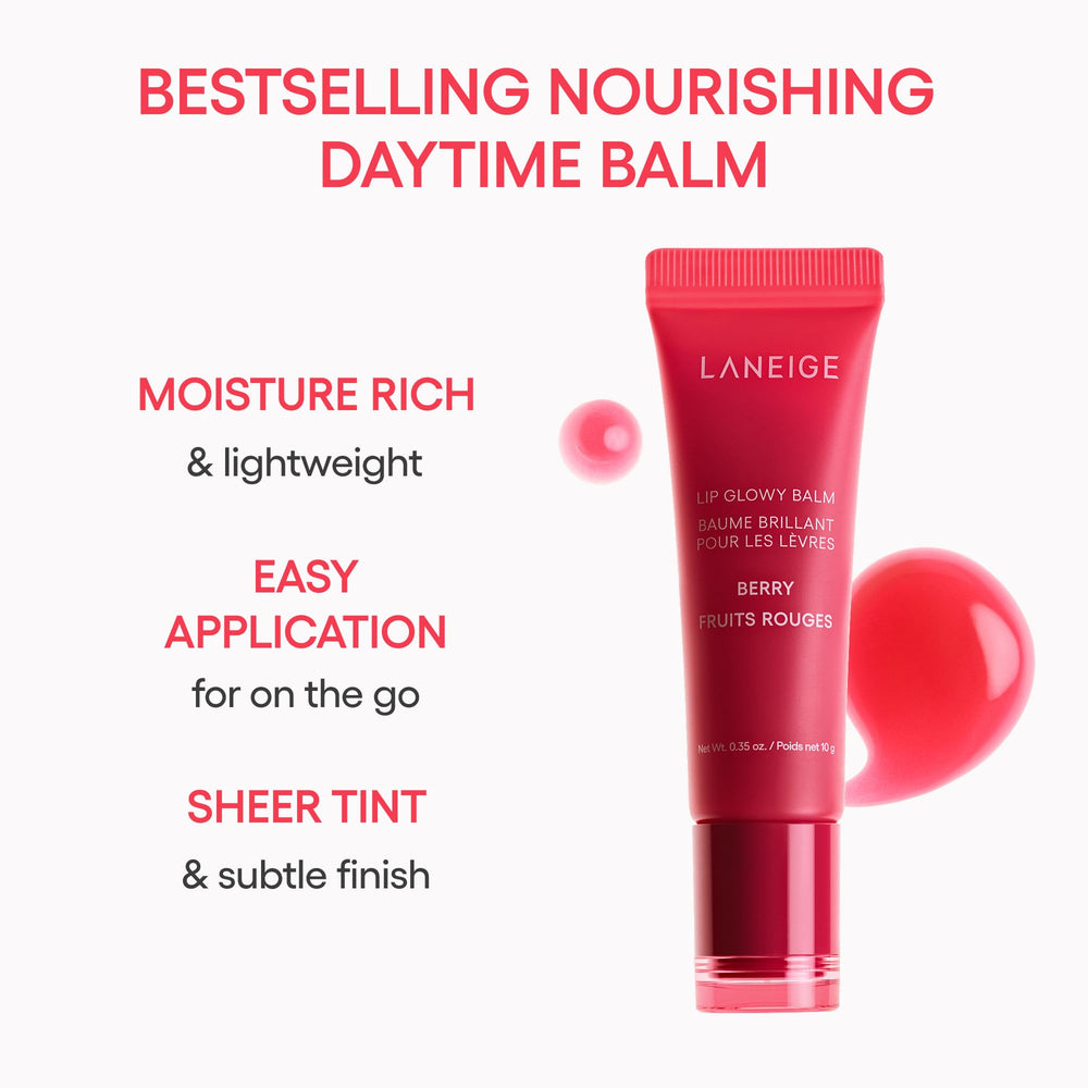 LANEIGE application on model lips demonstrating glossy natural finish benefit