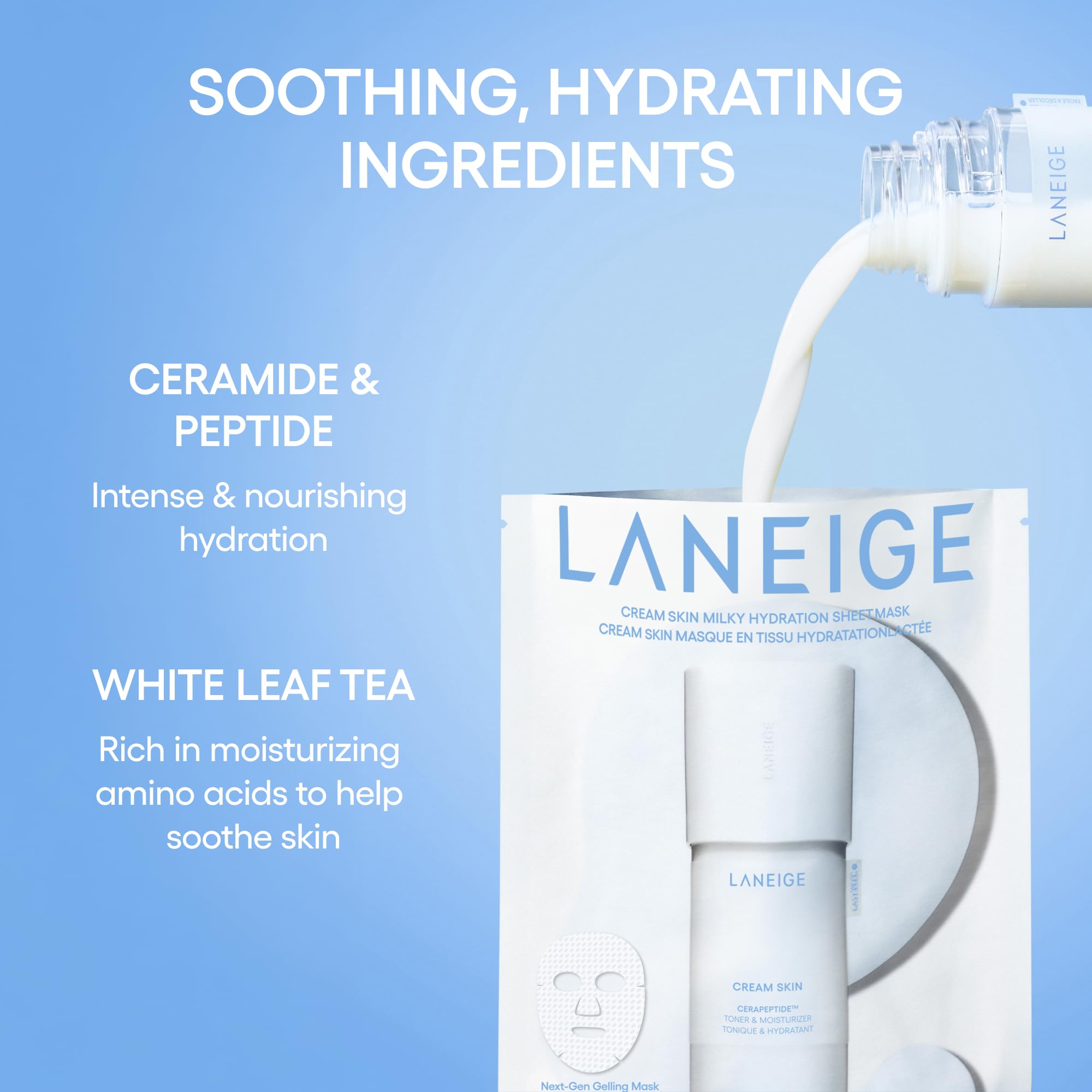 LANEIGE sheet mask on bathroom vanity suggesting easy at-home hydration boost