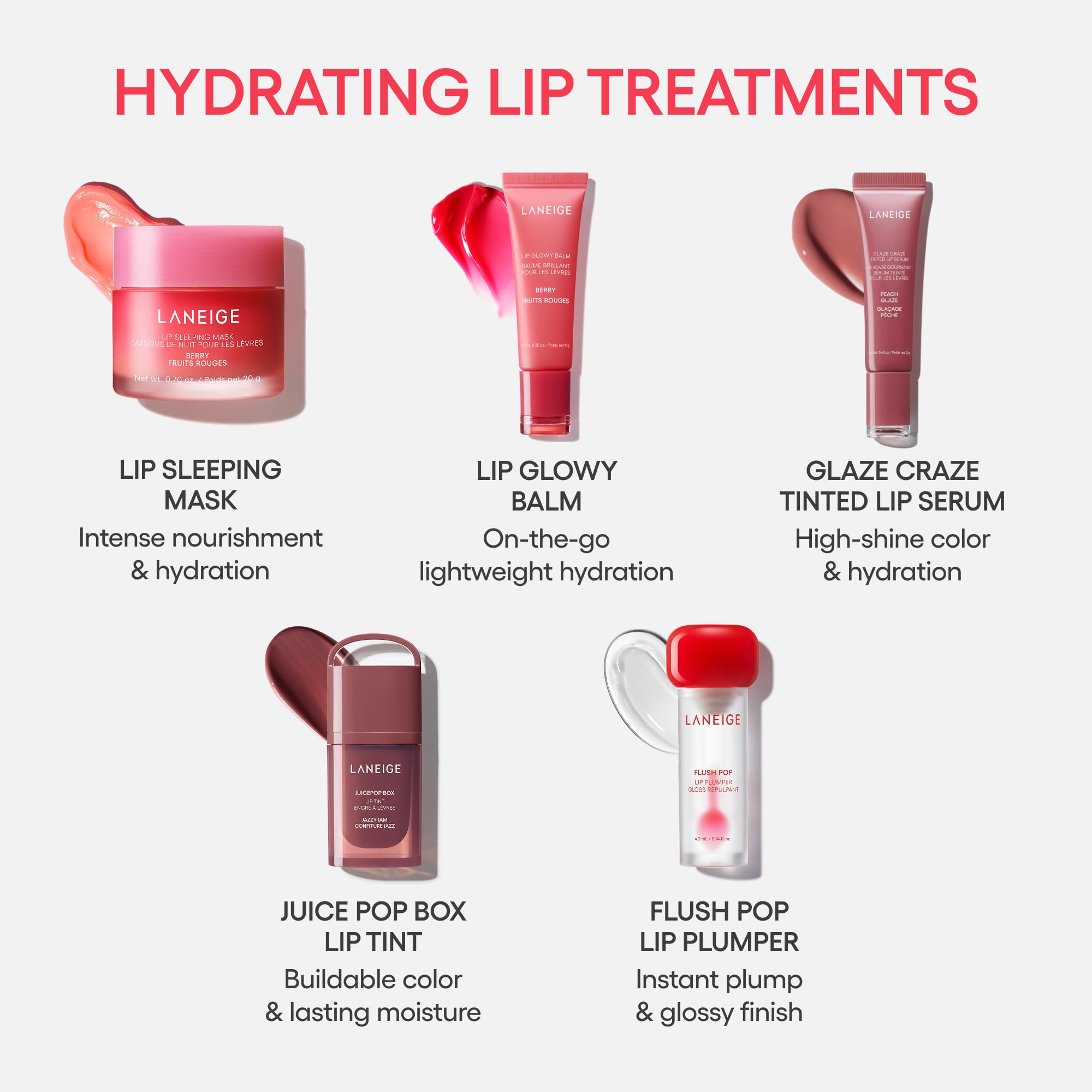 LANEIGE lips before and after application showing fuller-looking, hydrated lips
