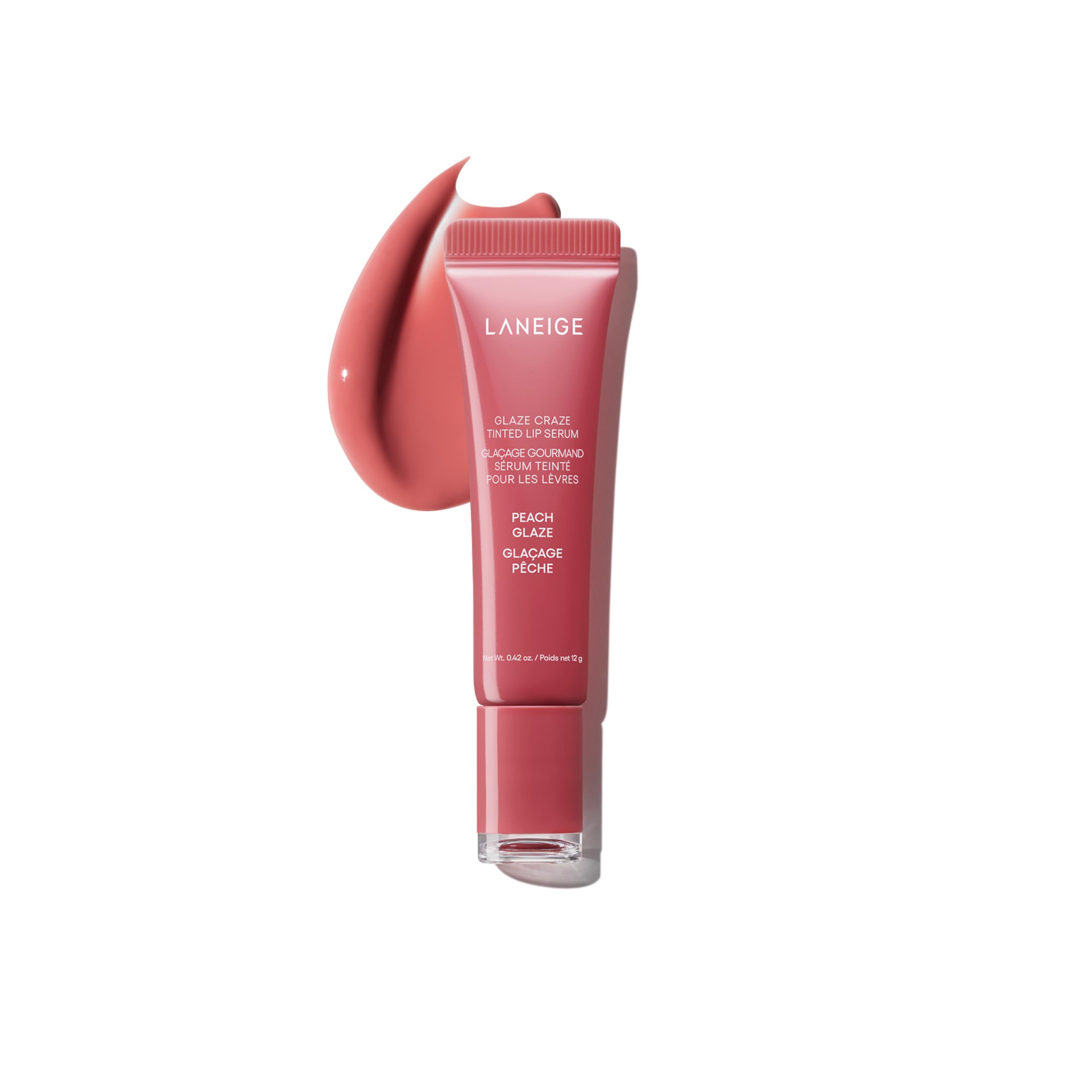 LANEIGE front packaging showing glossy tinted lip serum and donut-inspired shades for instant shine