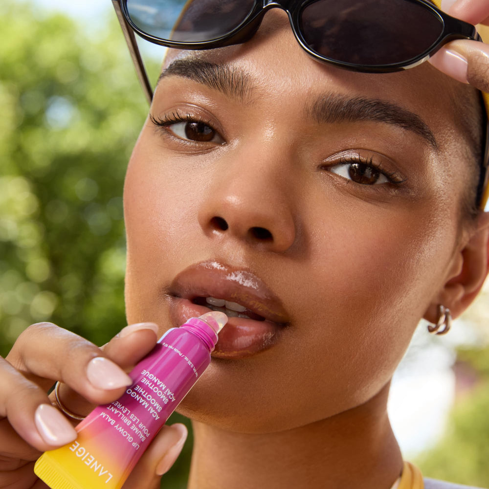 LANEIGE texture on lips showing glossy sheen and hydrated look
