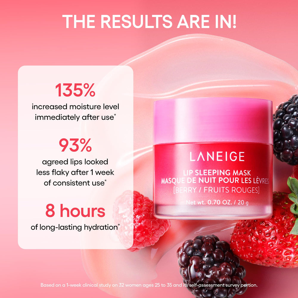 LANEIGE Lip Mask on lips lifestyle shot indicating smooth, hydrated lips