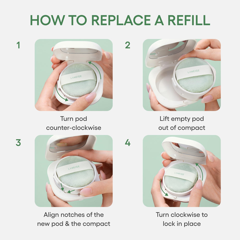 LANEIGE in hand for scale, travel-friendly compact refill benefit