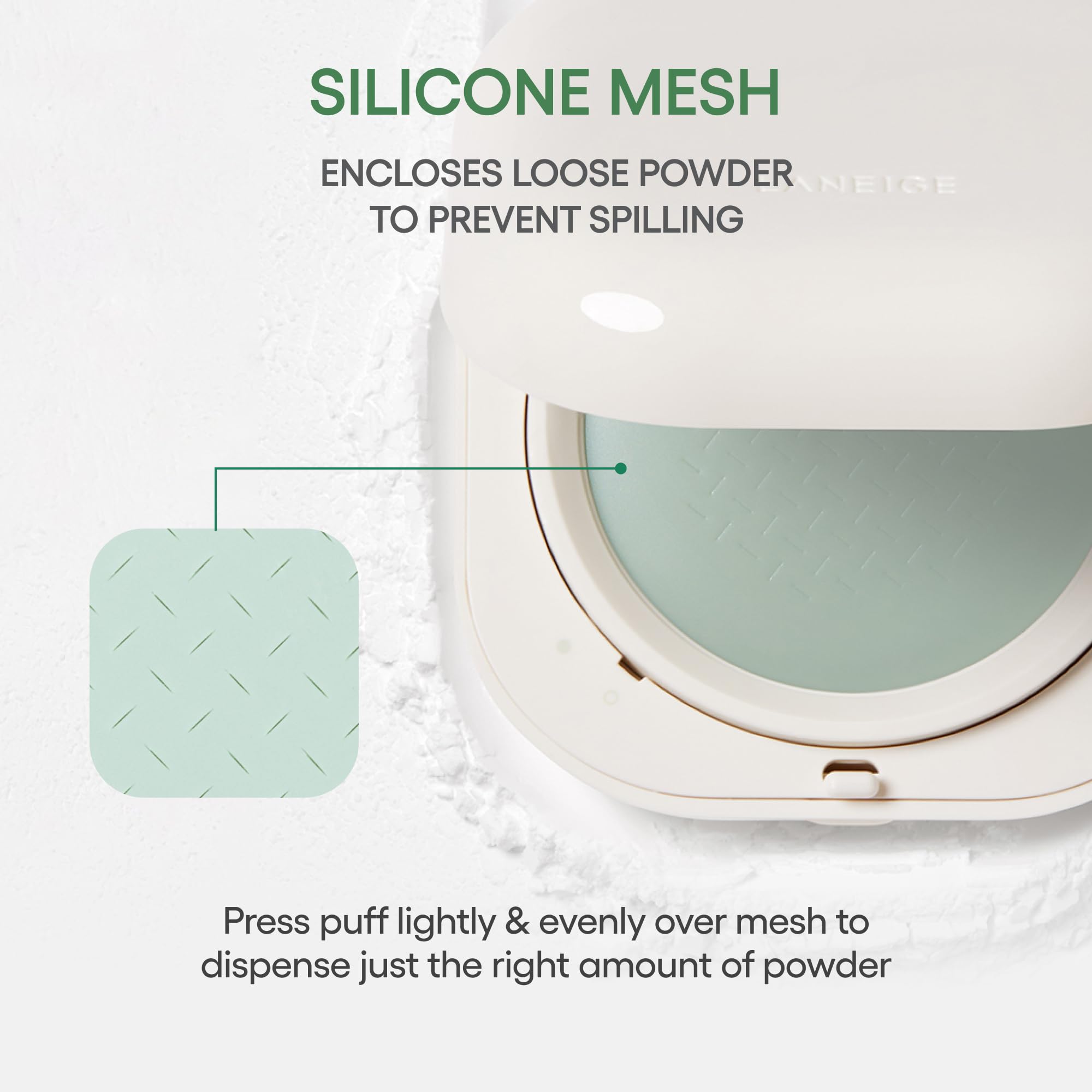 LANEIGE powder applied to T-zone showcasing targeted shine control benefits