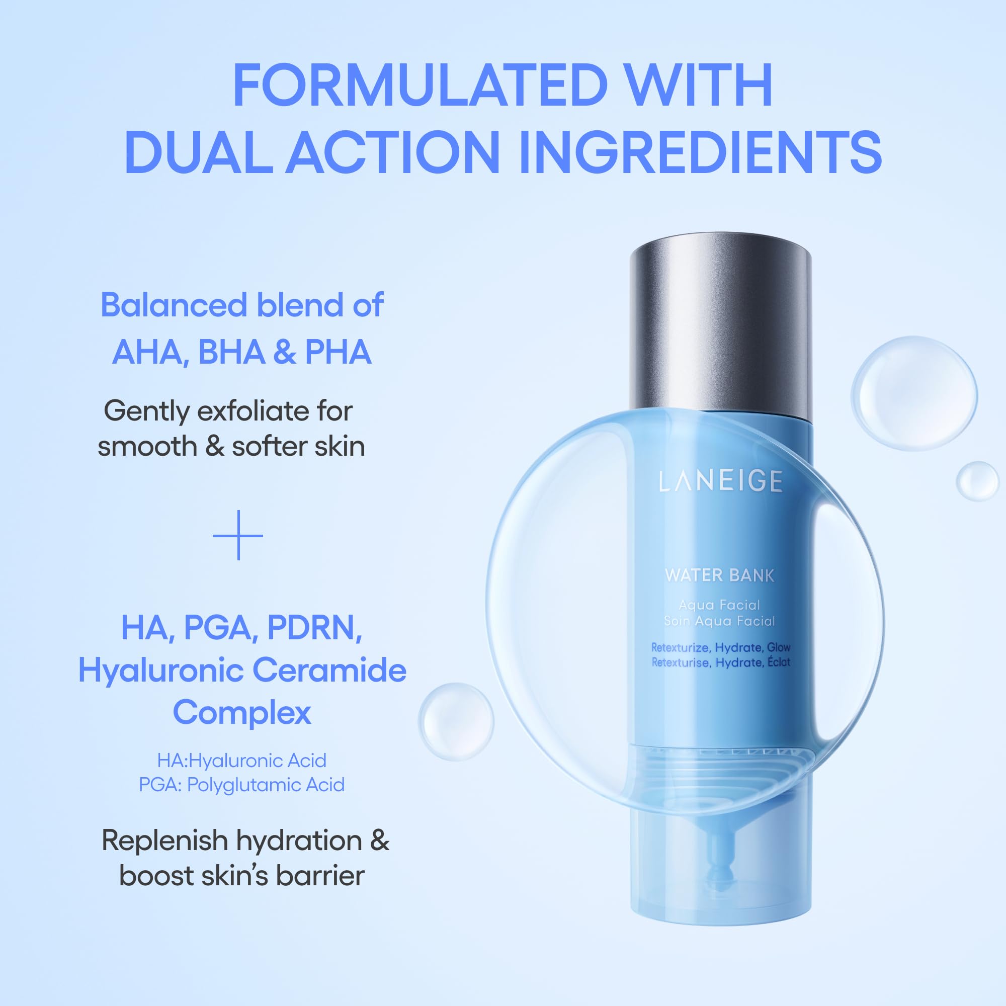 LANEIGE drops on skin illustrating quick absorption and plumping