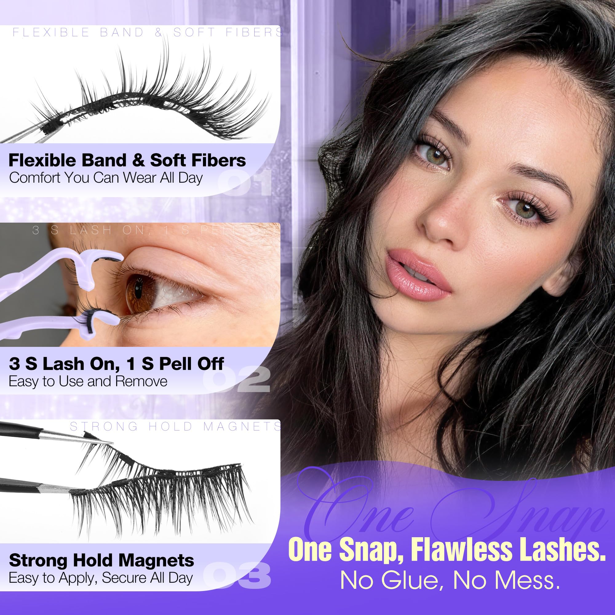 LANFLOWER model applying lashes with applicator for quick, clean placement