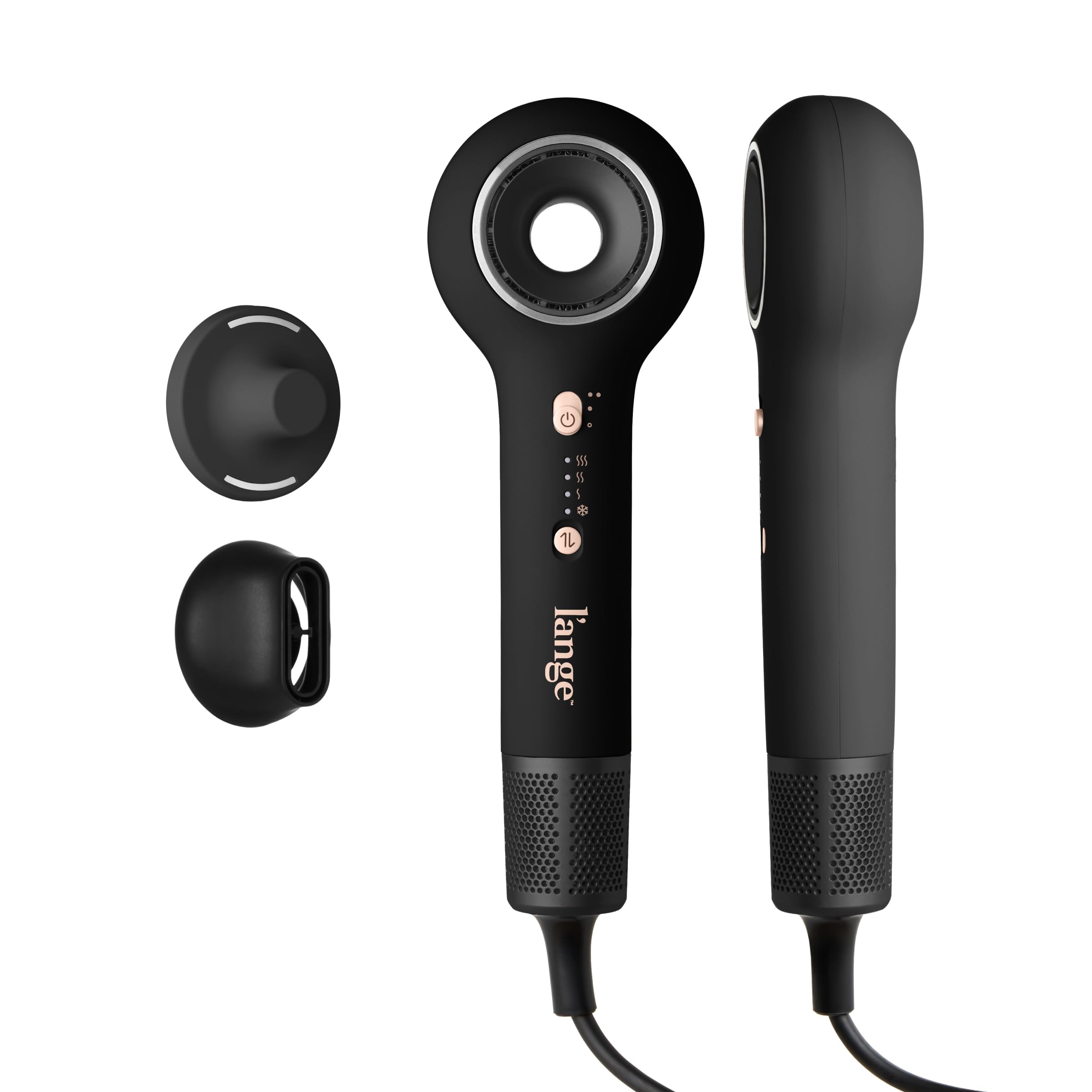 L'ANGE HAIR Axia HaloRing front view showing sleek black design and controls, professional finish