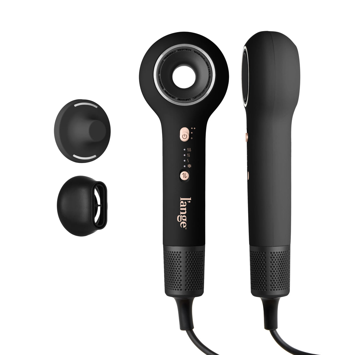 L'ANGE HAIR Axia HaloRing front view showing sleek black design and controls, professional finish