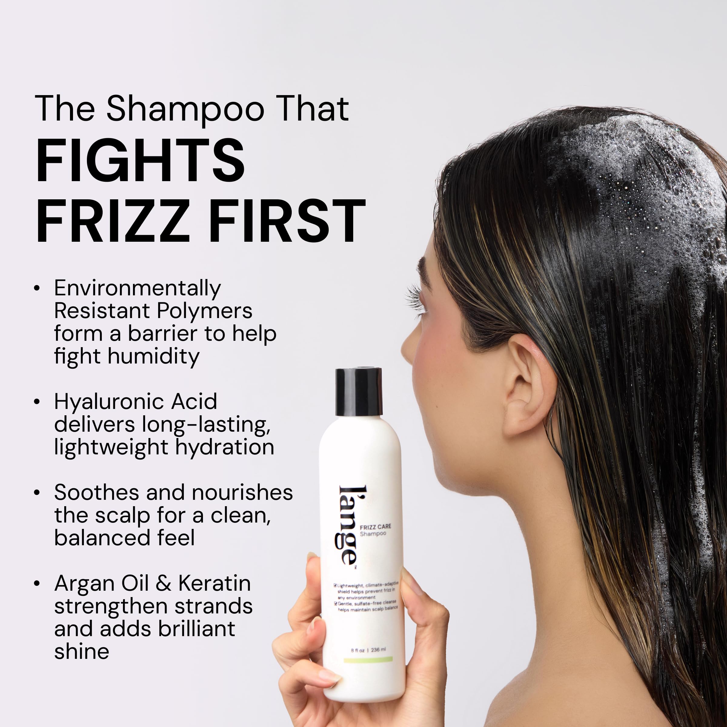 L'ANGE HAIR with argan oil and squalane visual emphasizing smoothing benefits