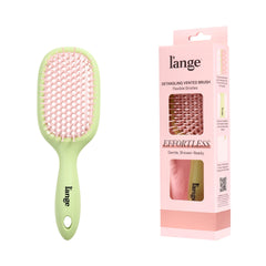 L'ANGE HAIR front view of green detangling brush showing shape and brand benefit