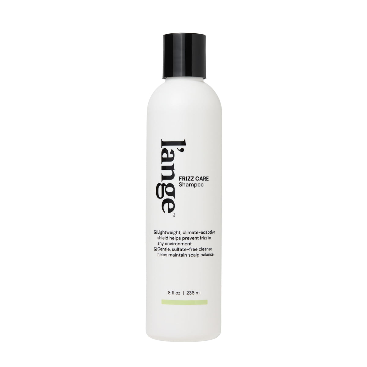 L'ANGE HAIR front bottle showing product and clear frizz-control benefit