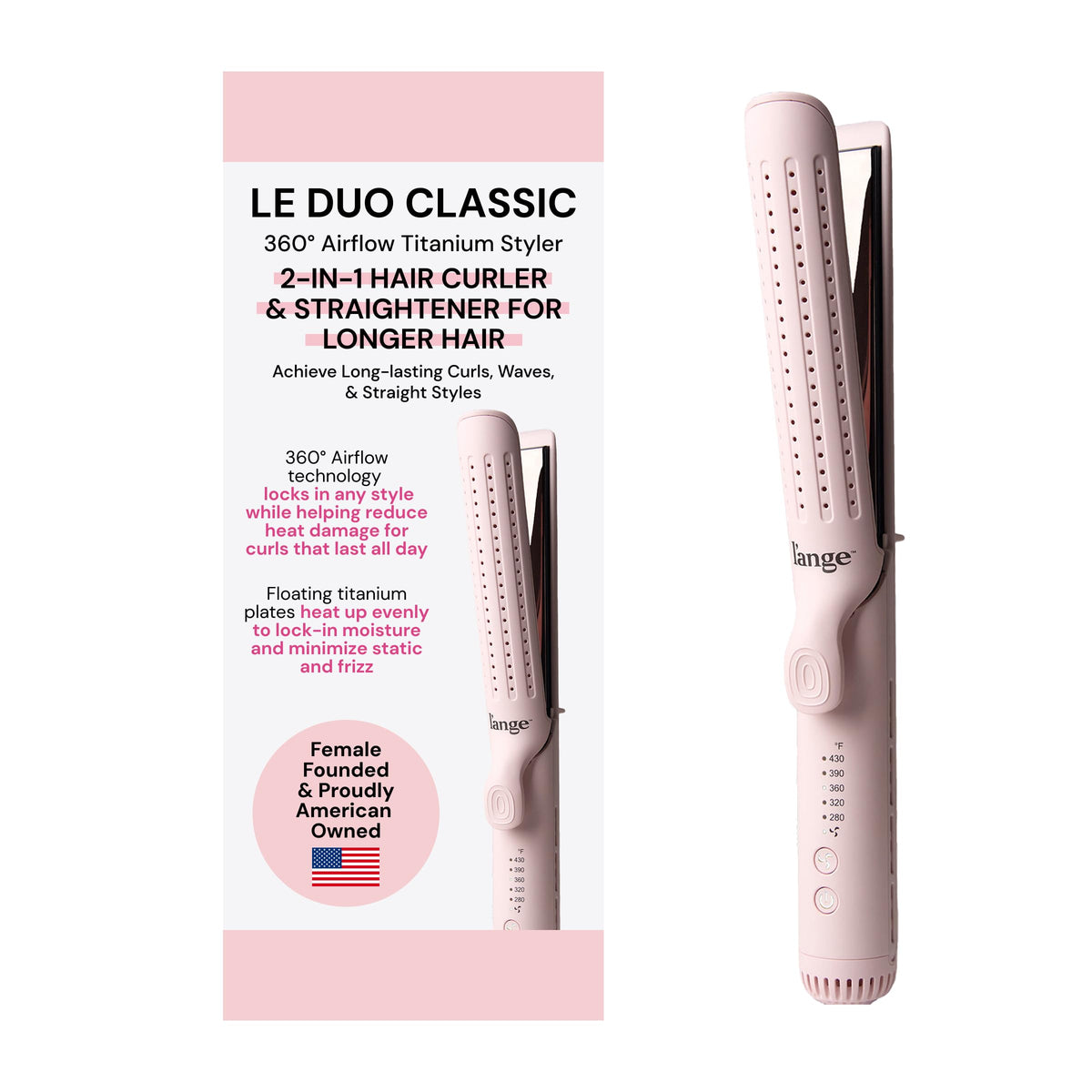 L'ANGE HAIR front angled view showcasing blush finish and sleek design