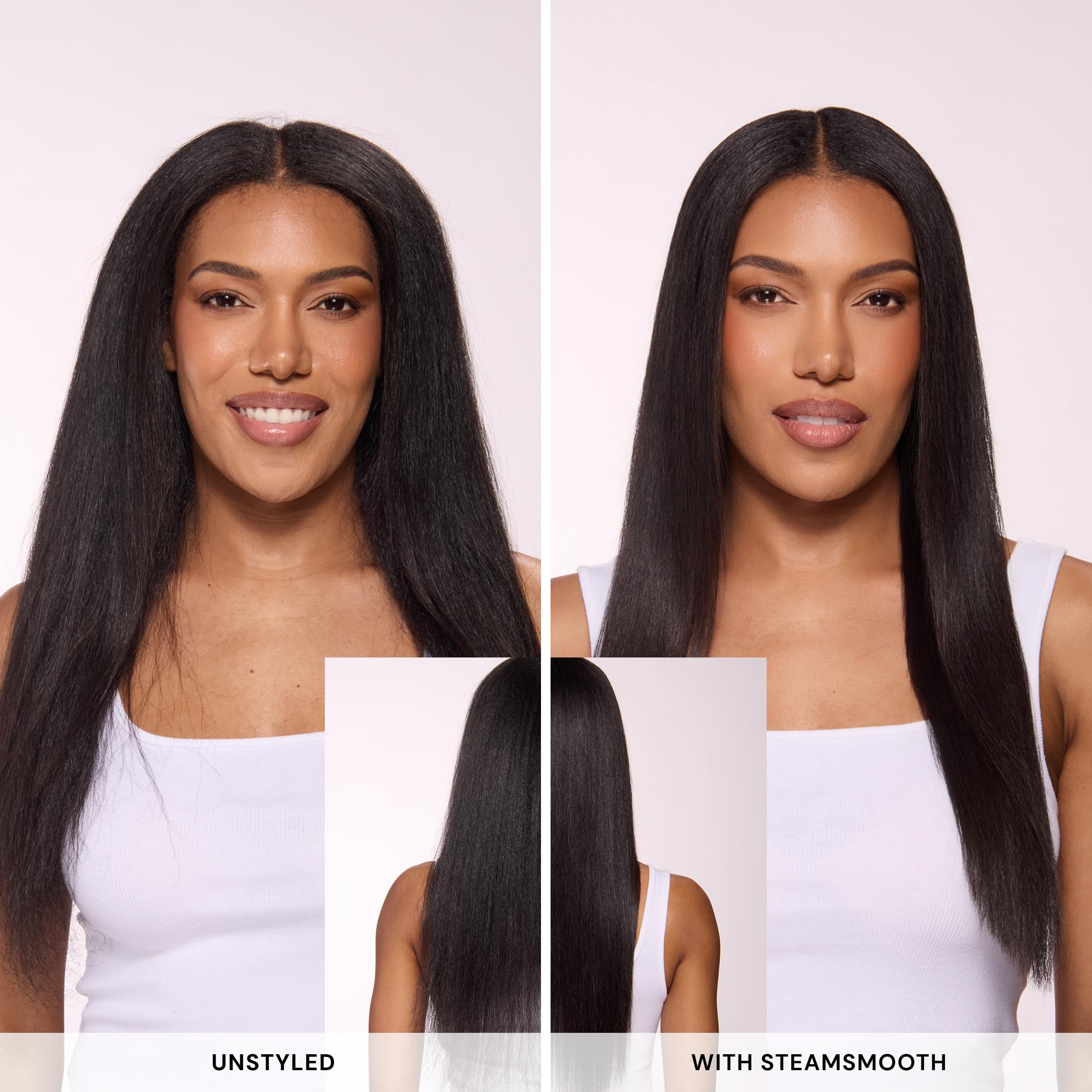 L'ANGE HAIR after-styling finish showing shiny, smooth hair and frizz control benefit