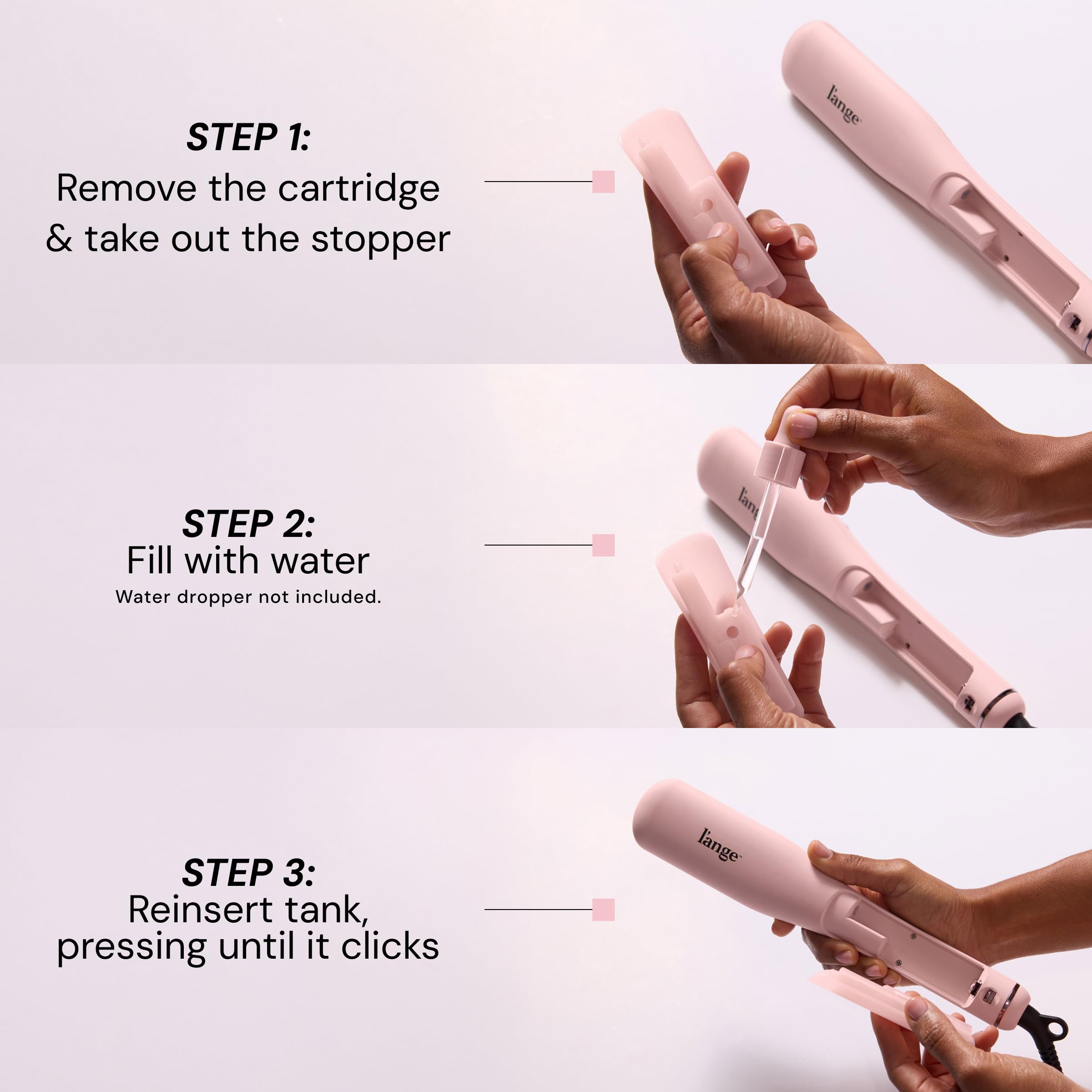 L'ANGE HAIR comb smoothing curly hair during use for reduced frizz and faster styling benefit