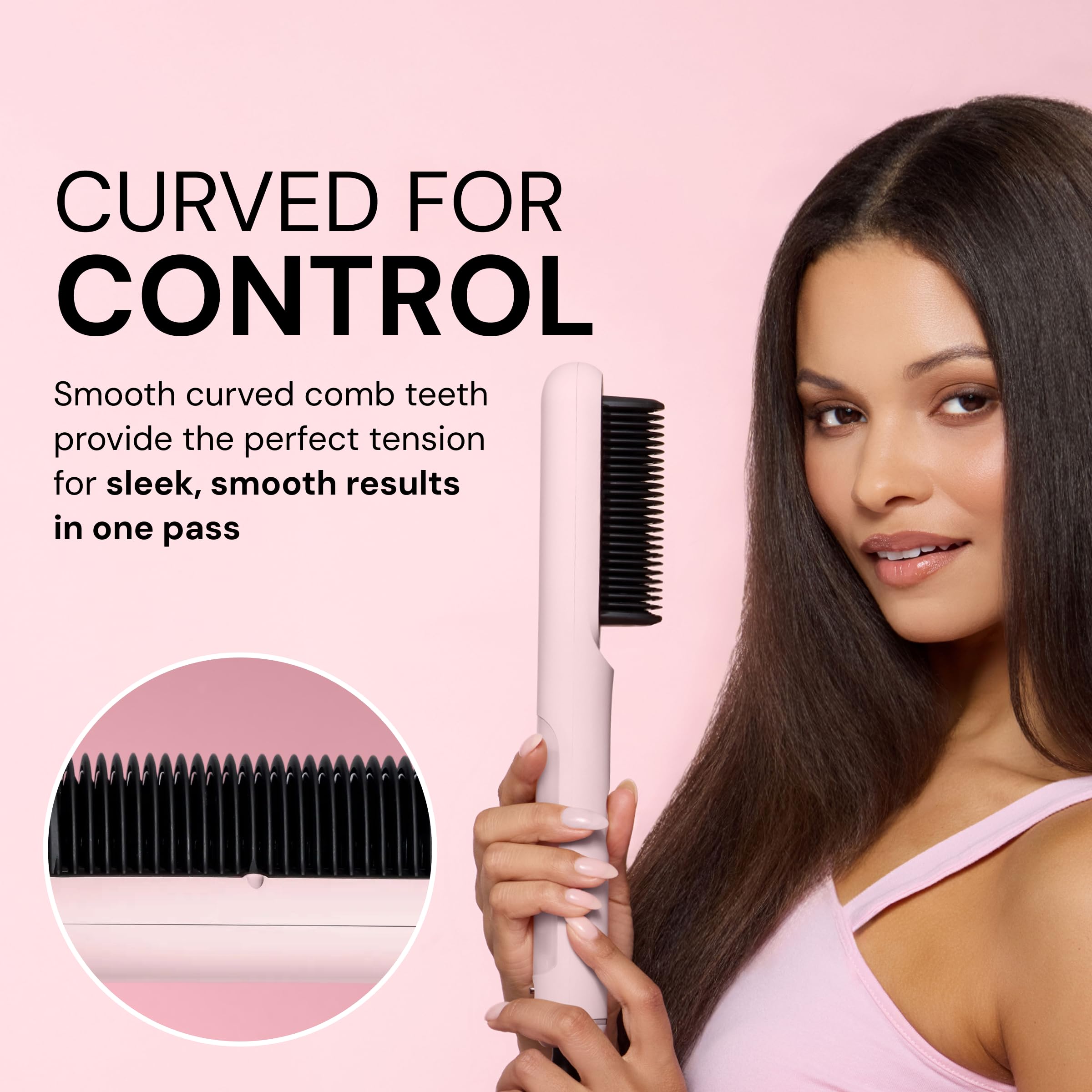 L'ANGE HAIR SteamSmooth held in hand to show compact scale and travel convenience benefit