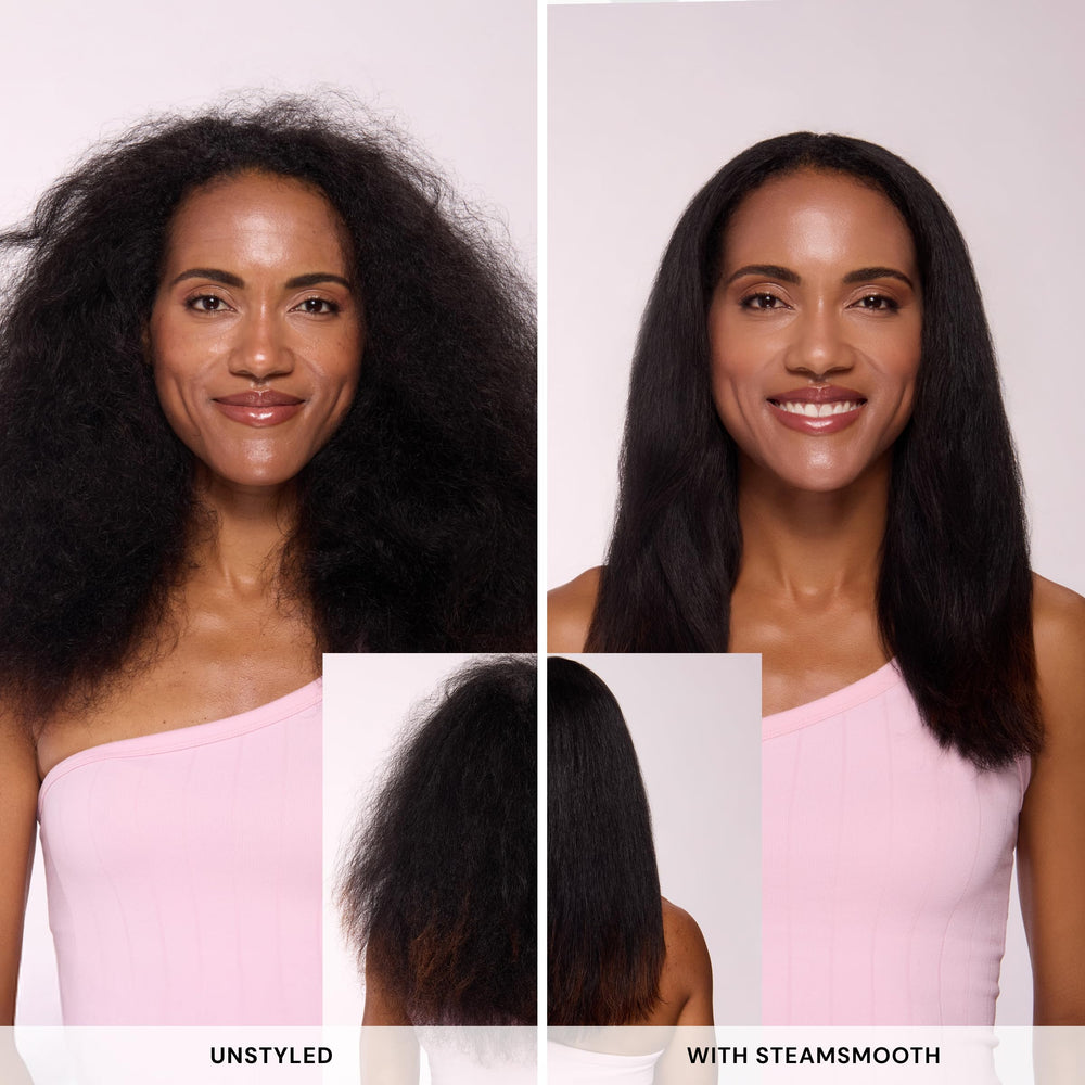 L'ANGE HAIR SteamSmooth packed with travel pouch demonstrating dual-voltage travel benefit