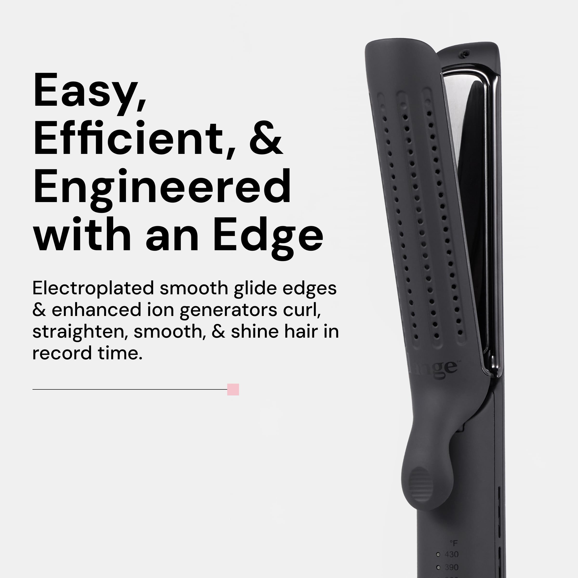 L'ANGE HAIR close-up of polished titanium plate highlighting even heat and smooth glide